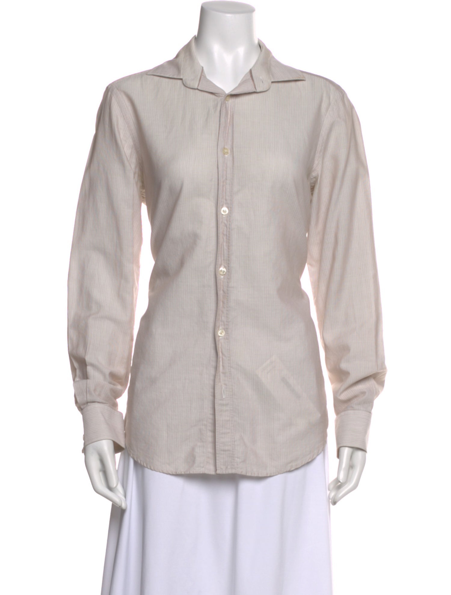 Burberry Striped Long Sleeve Button-Up Top