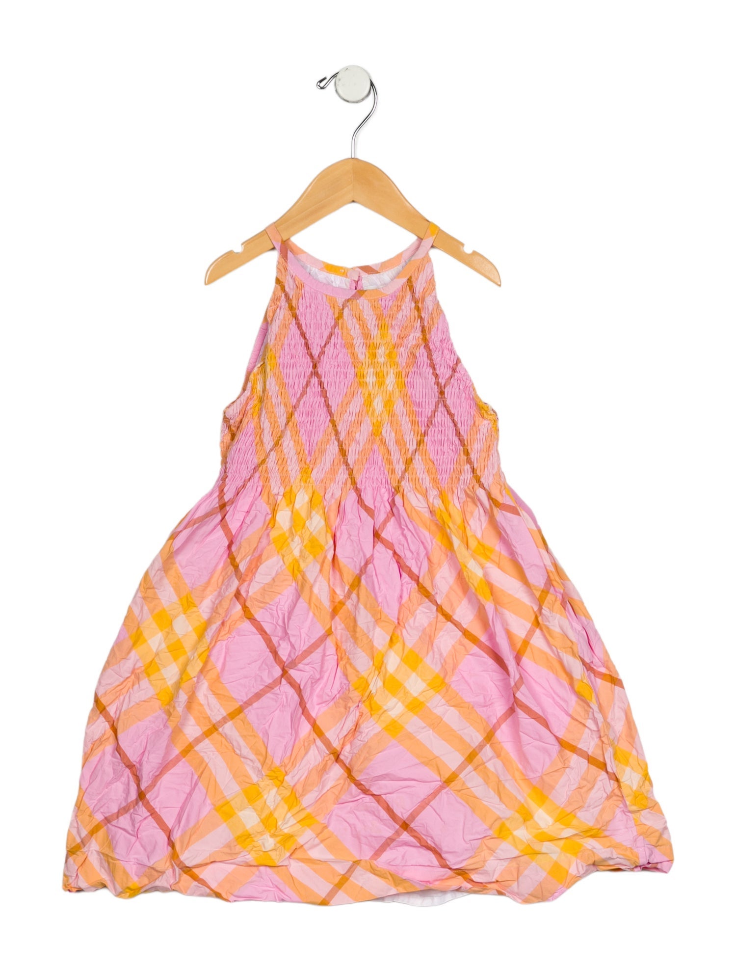 Burberry Cotton pink and yellow patterned sleeveless dress