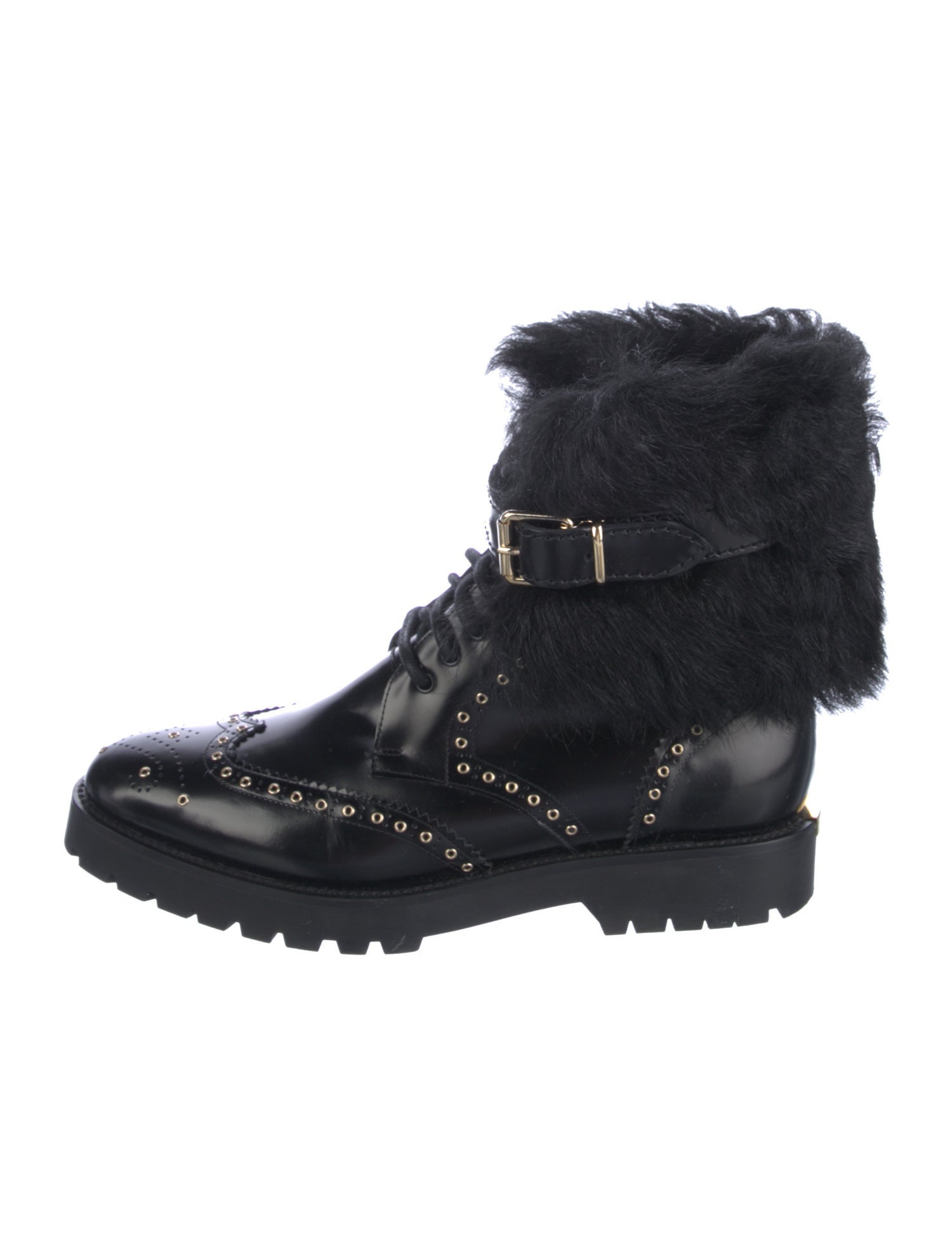Burberry Leather Fur Trim Combat Boots