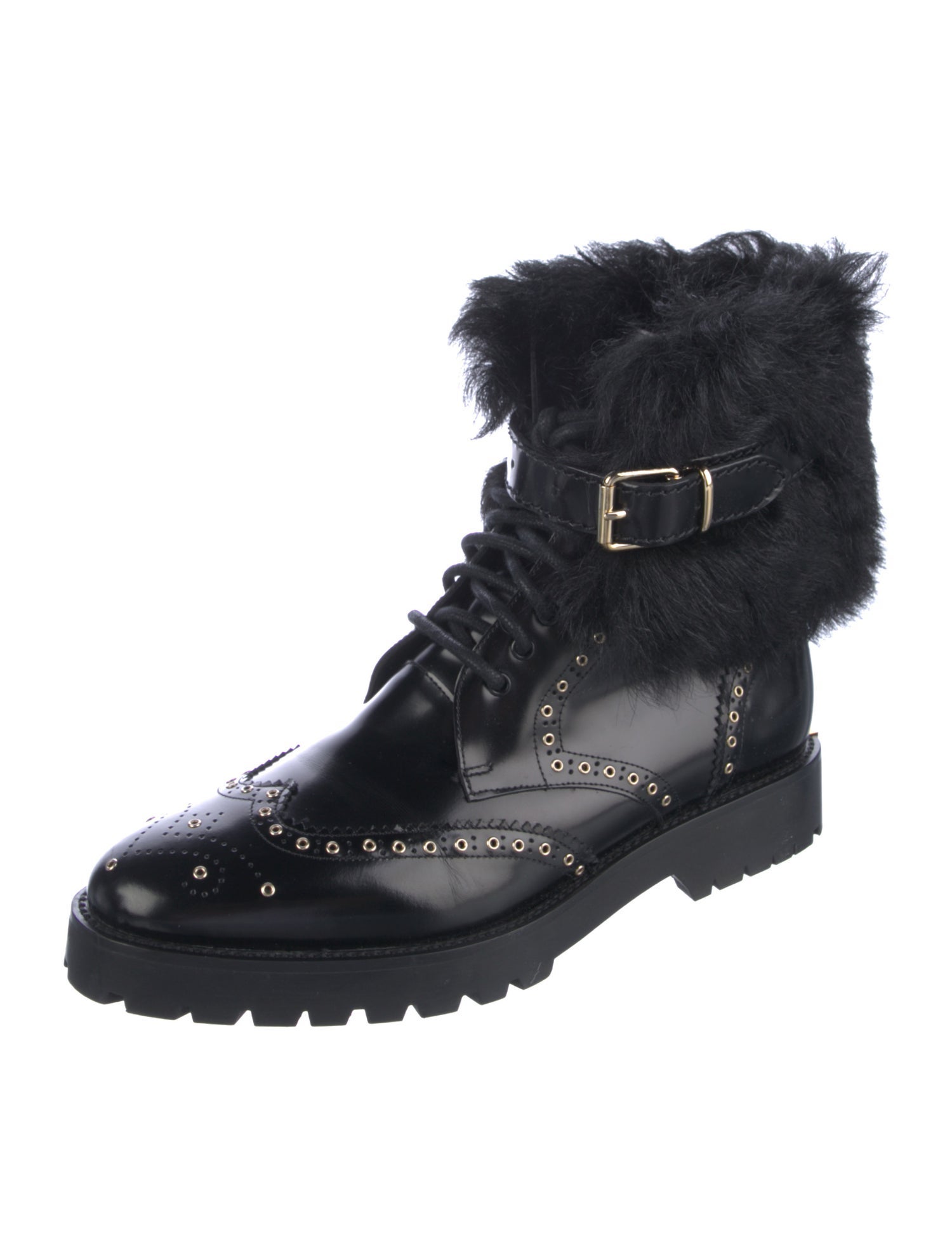 Burberry Leather Fur Trim Combat Boots