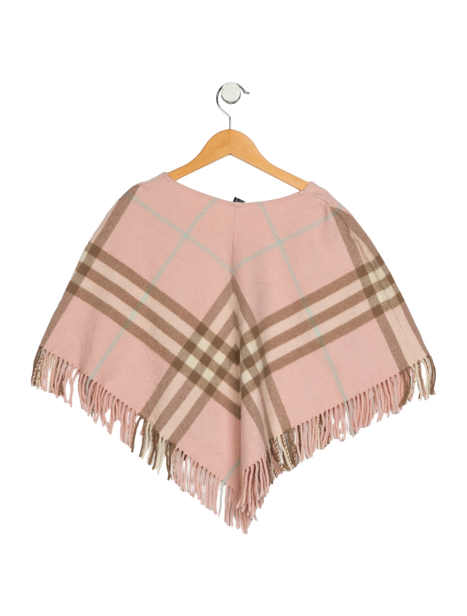 Burberry Wool pink and neutral patterned poncho with fringe