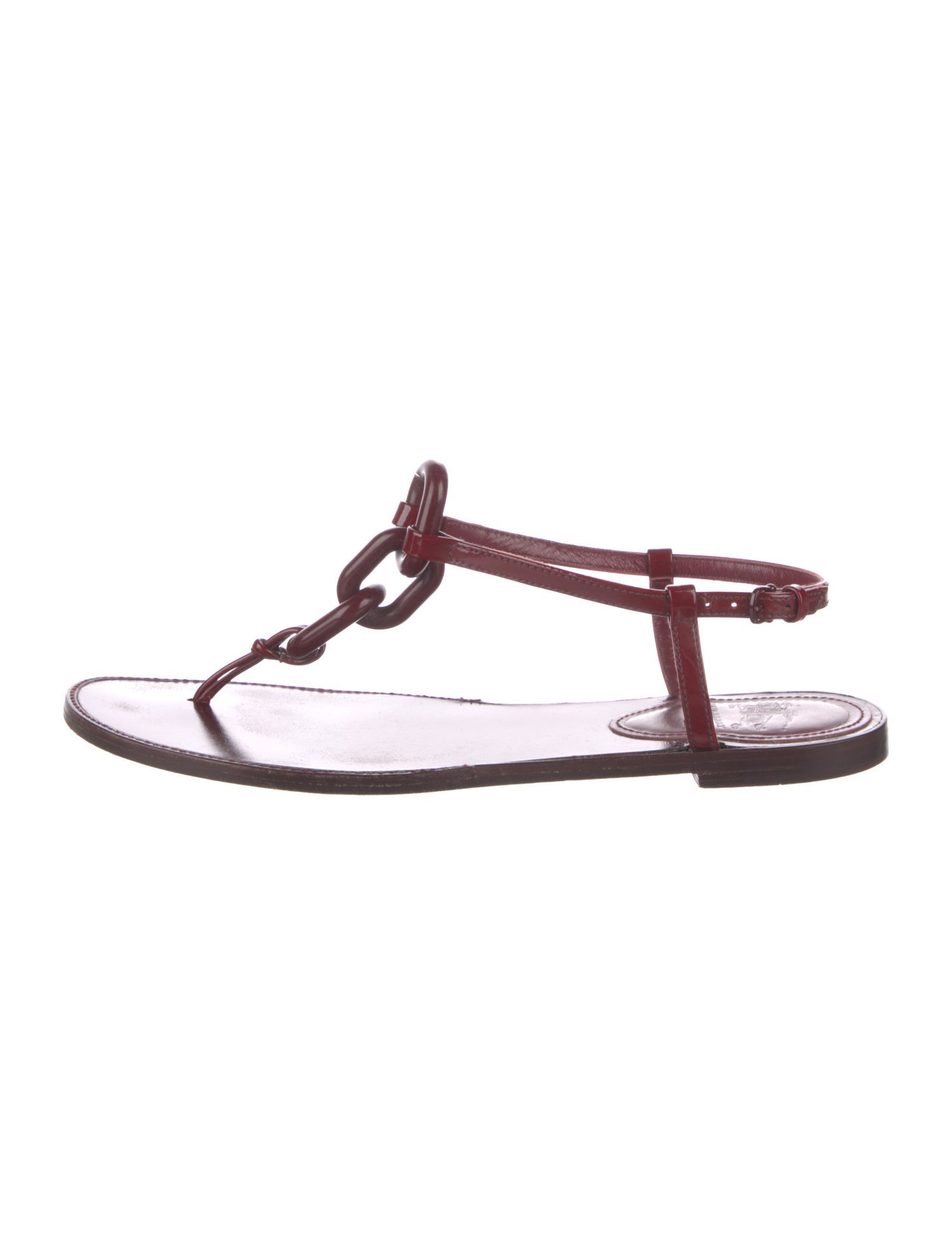 Burberry Leather Chain-Link Accents T-Strap Sandals