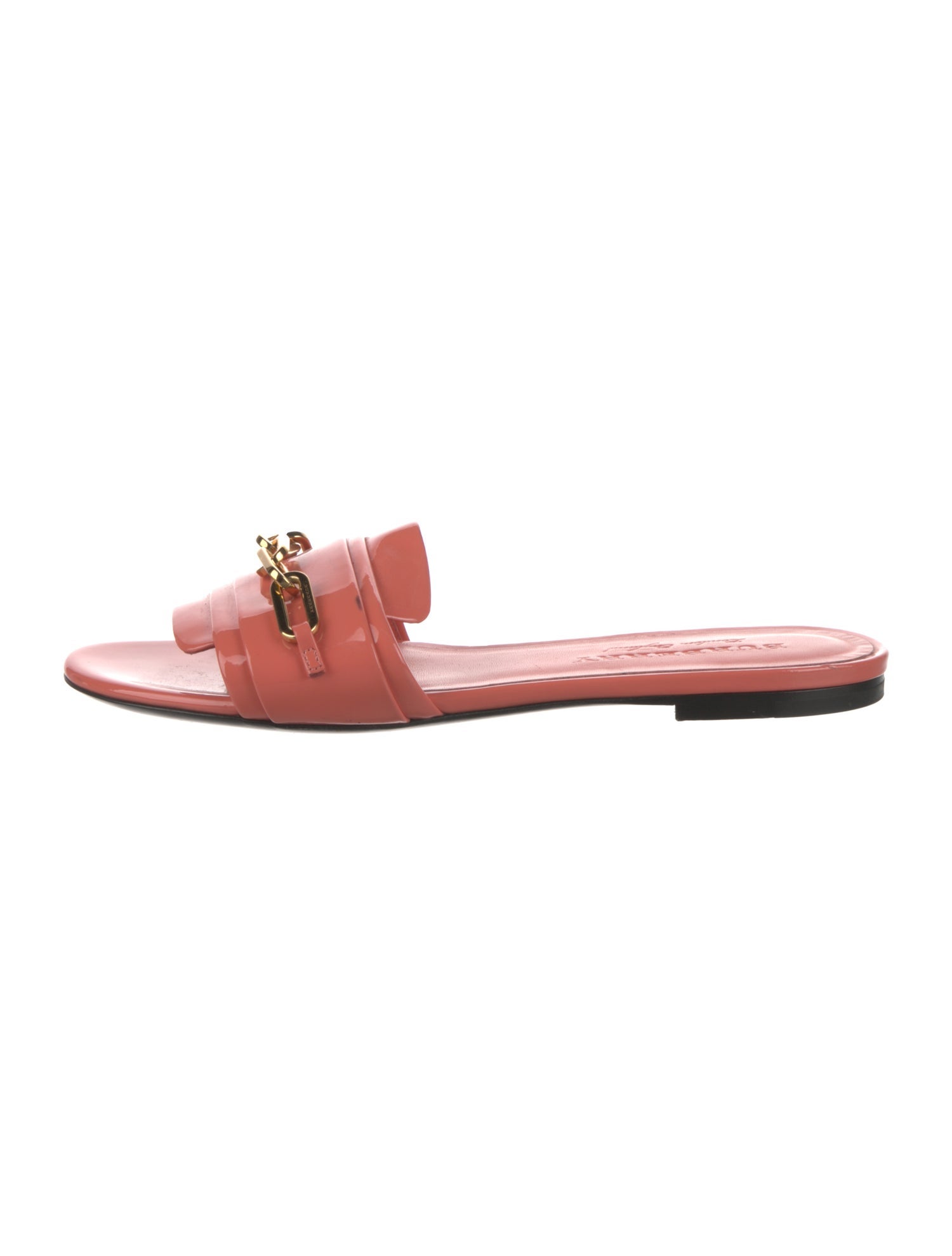 Burberry Patent Leather Chain-Link Accents Slides