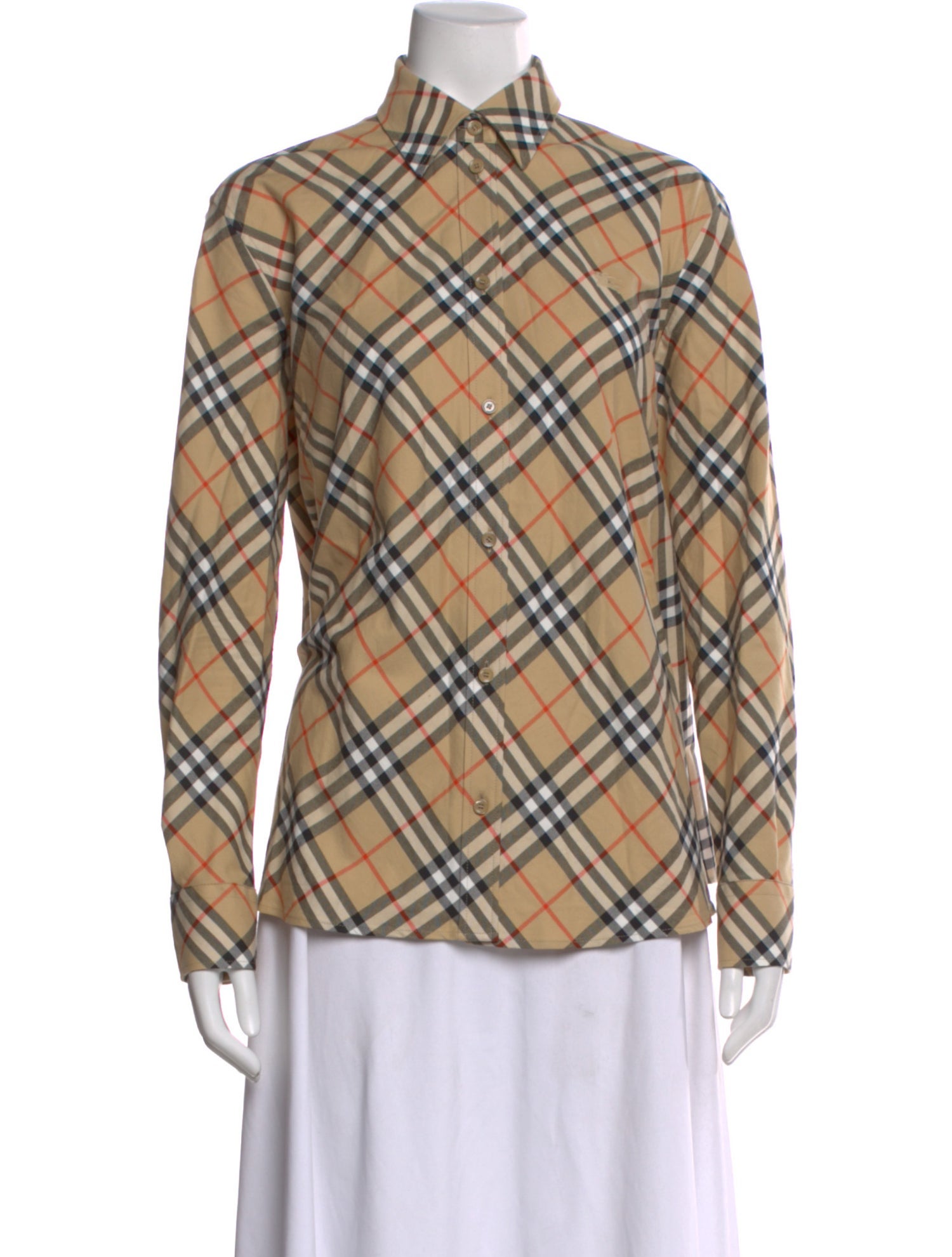 Burberry Plaid Print Long Sleeve Button-Up Top