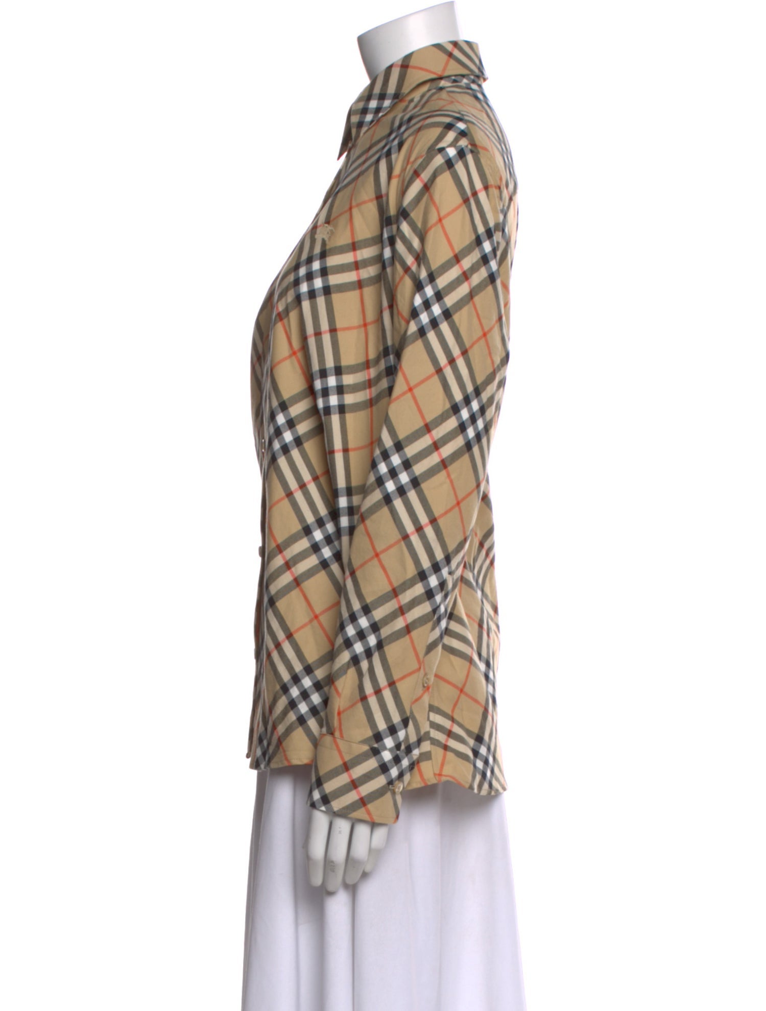 Burberry Plaid Print Long Sleeve Button-Up Top