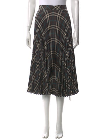 Pre-owned Burberry Plaid Print Midi Length Skirt In Gray