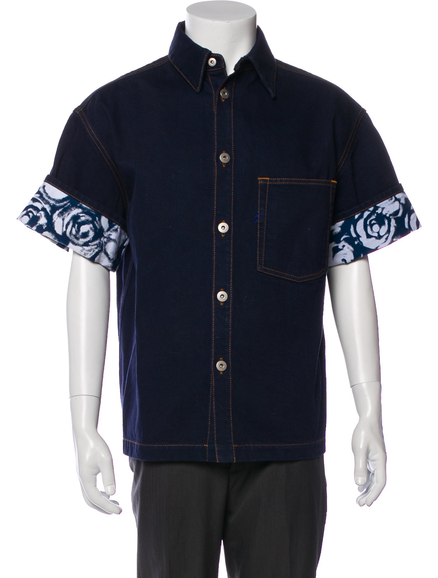 Burberry Graphic Print Short Sleeve Denim Shirt