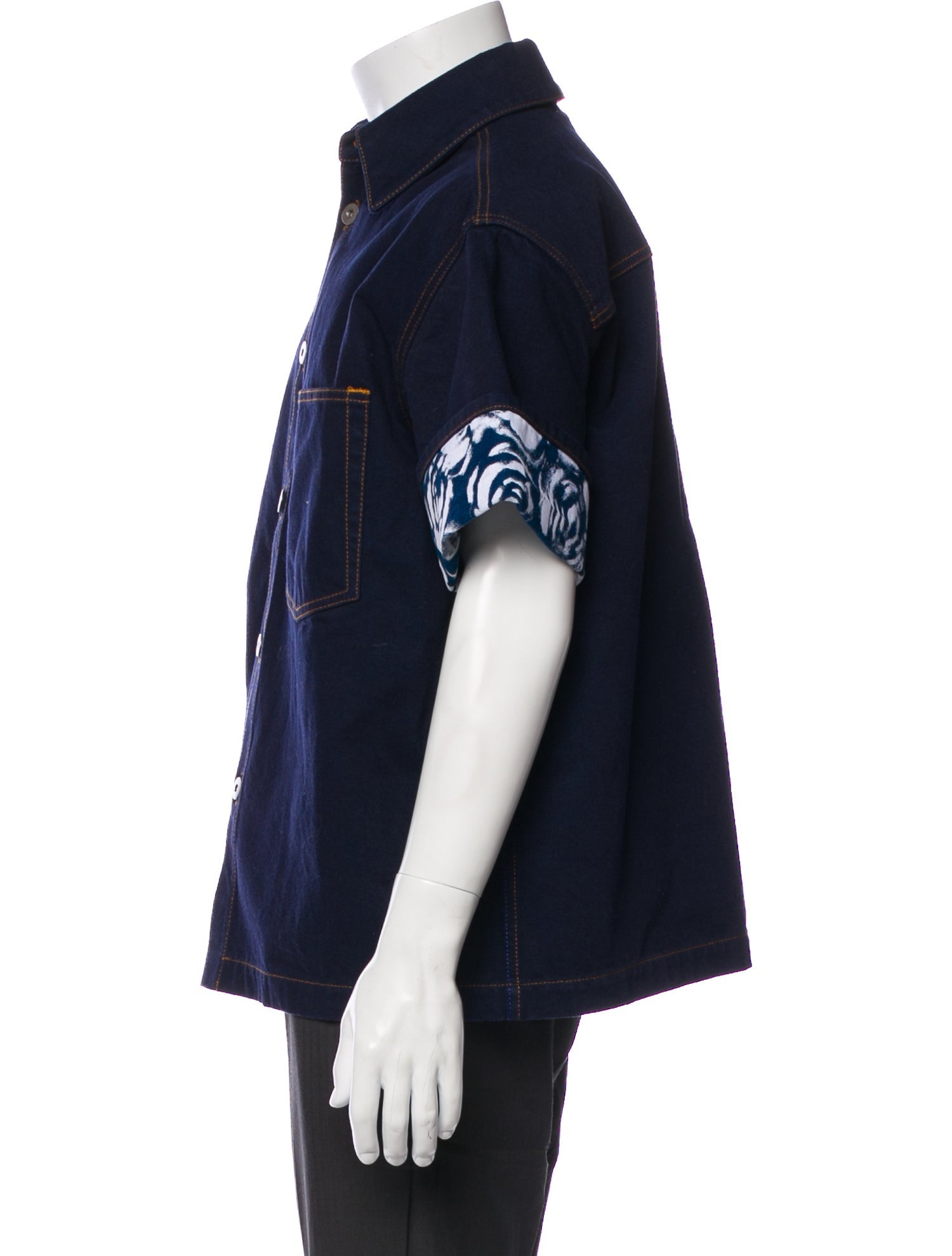 Burberry Graphic Print Short Sleeve Denim Shirt