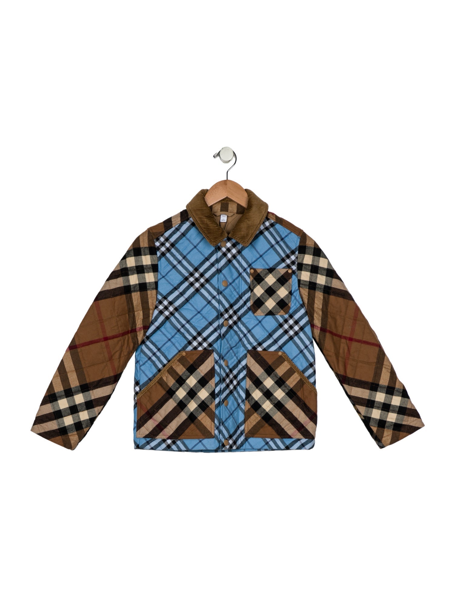 Burberry Cotton blue and multicolor patterned quilted jacket with snap closure w/Tags