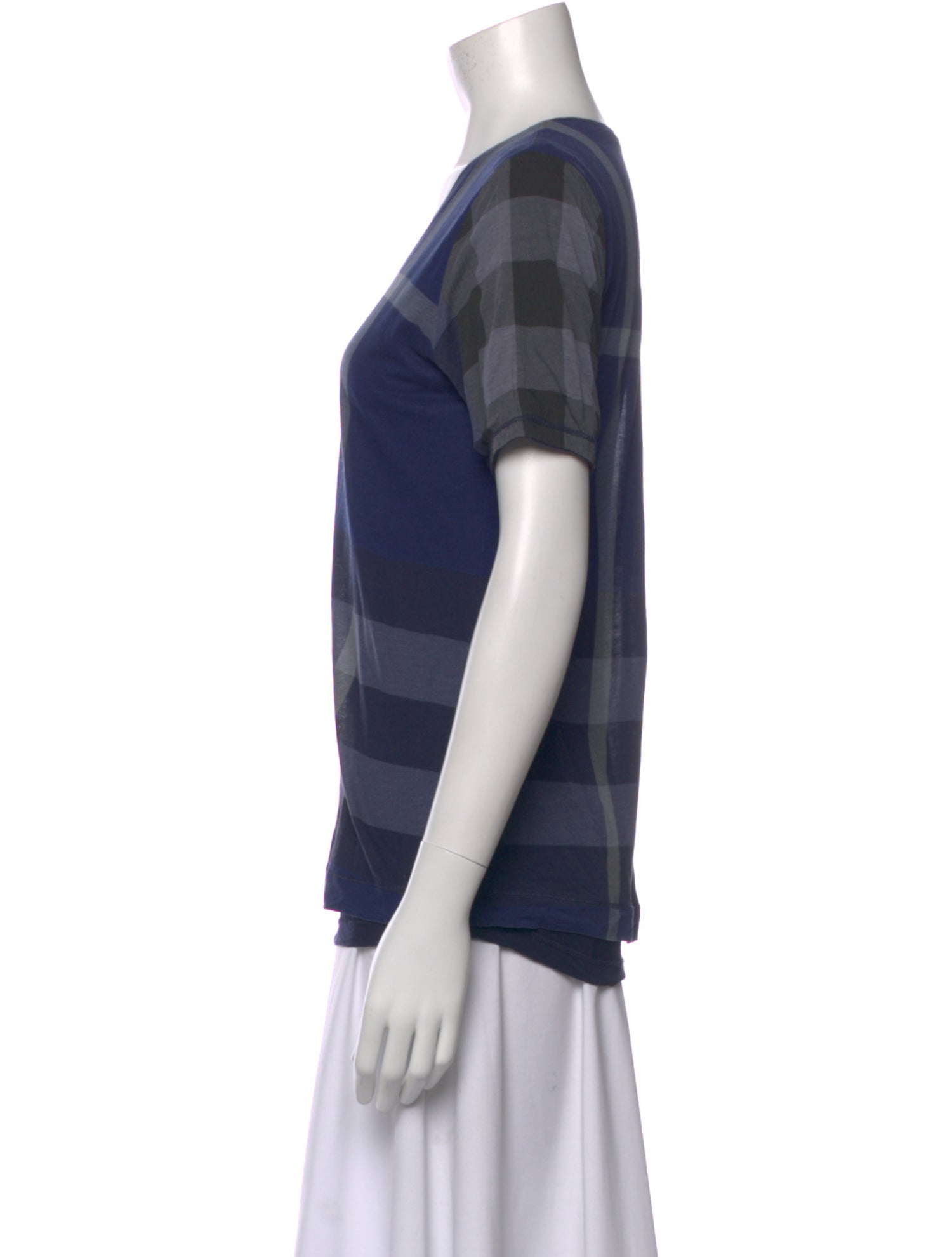 Burberry Plaid Print V-Neck T-Shirt