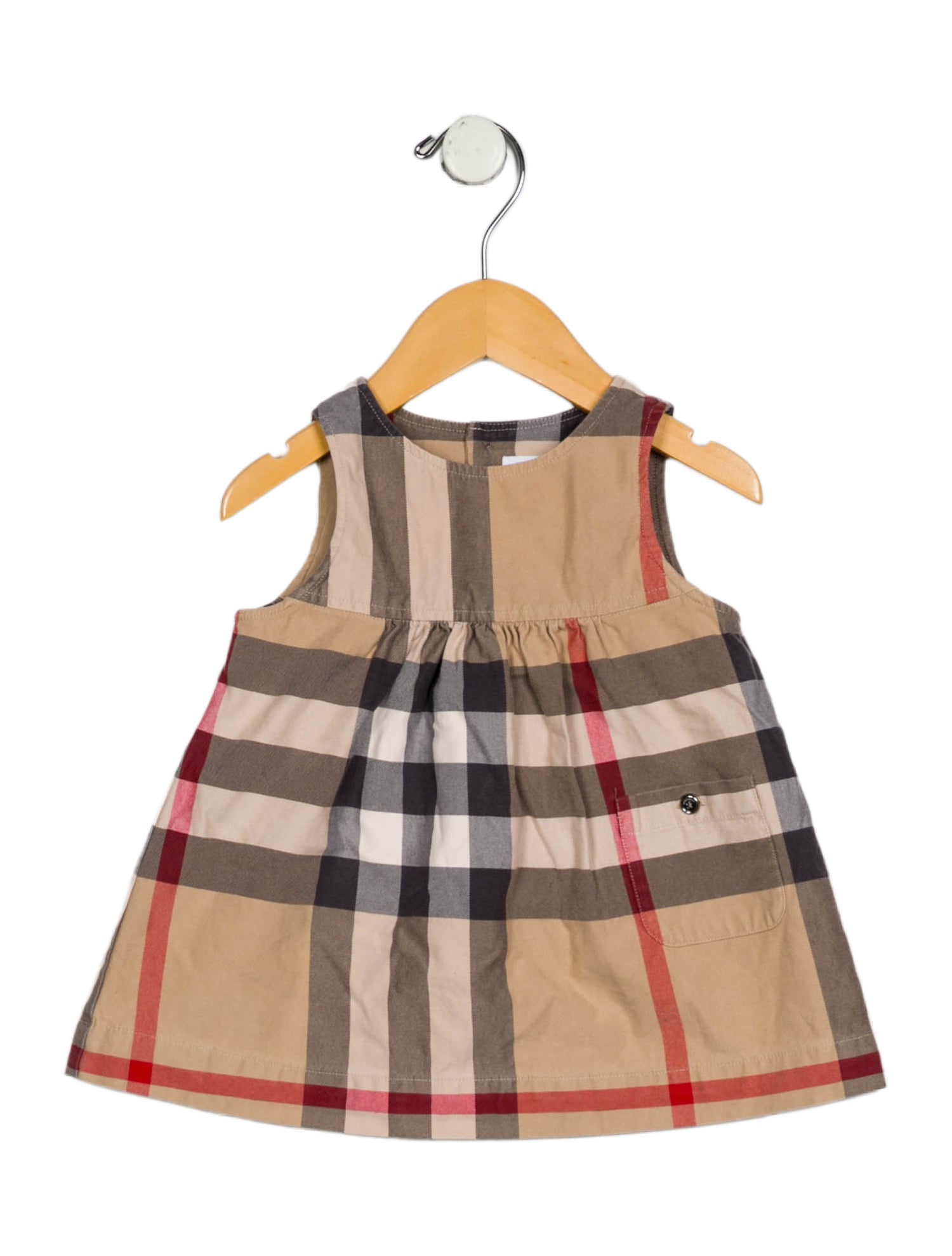 Burberry Cotton neutral and multicolor patterned short sleeve dress with button closure