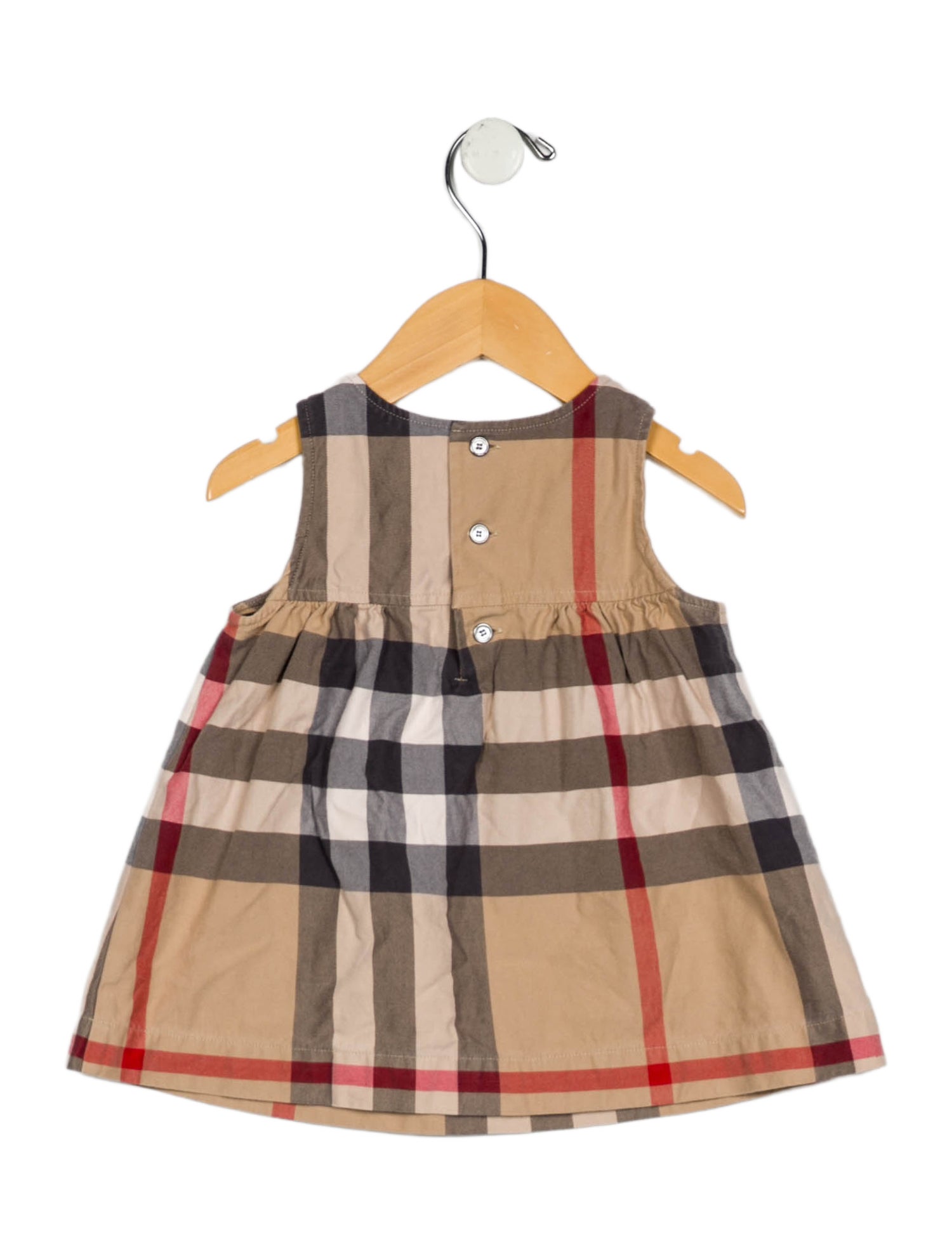 Burberry Cotton neutral and multicolor patterned short sleeve dress with button closure