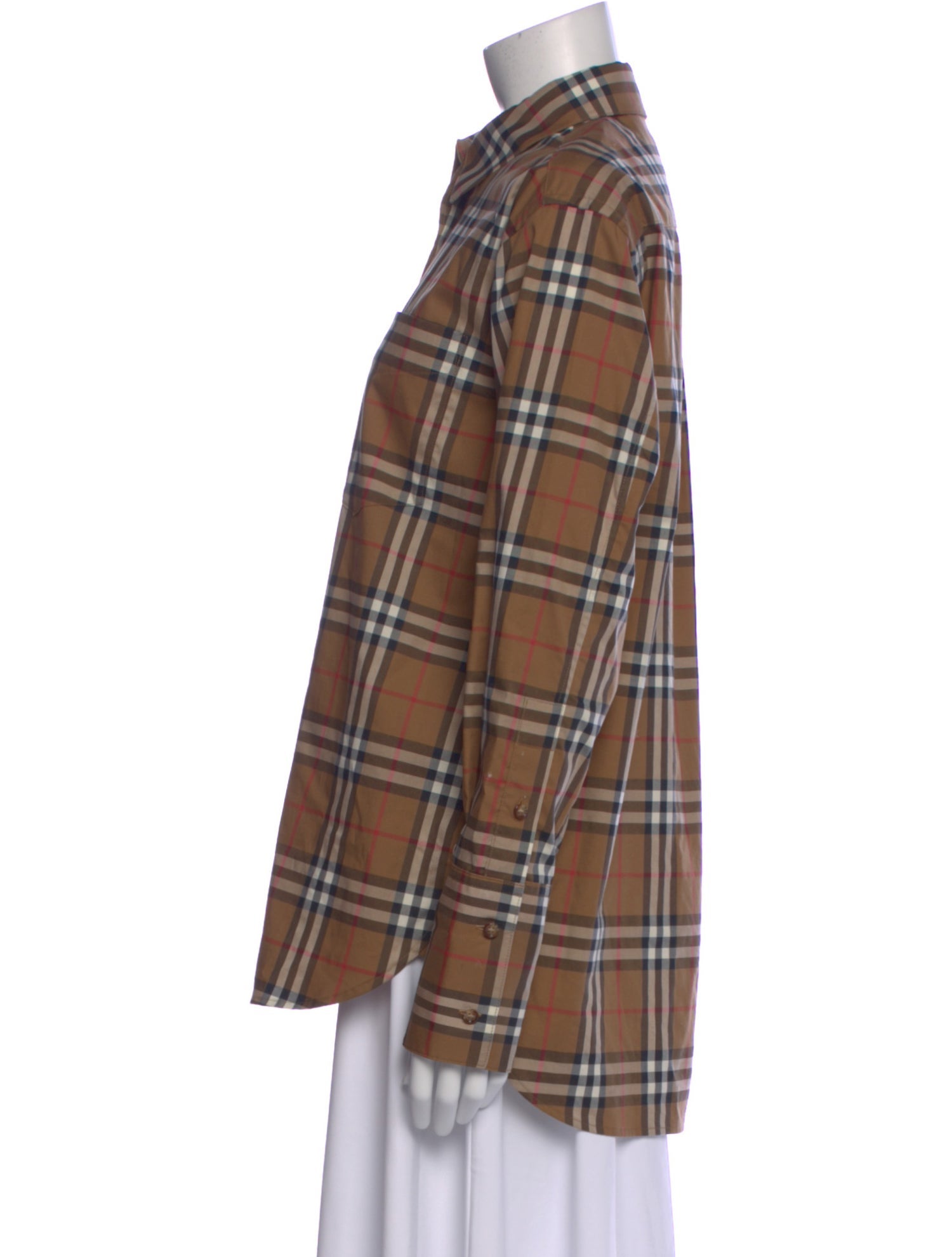 Burberry Plaid Print Long Sleeve Button-Up Top