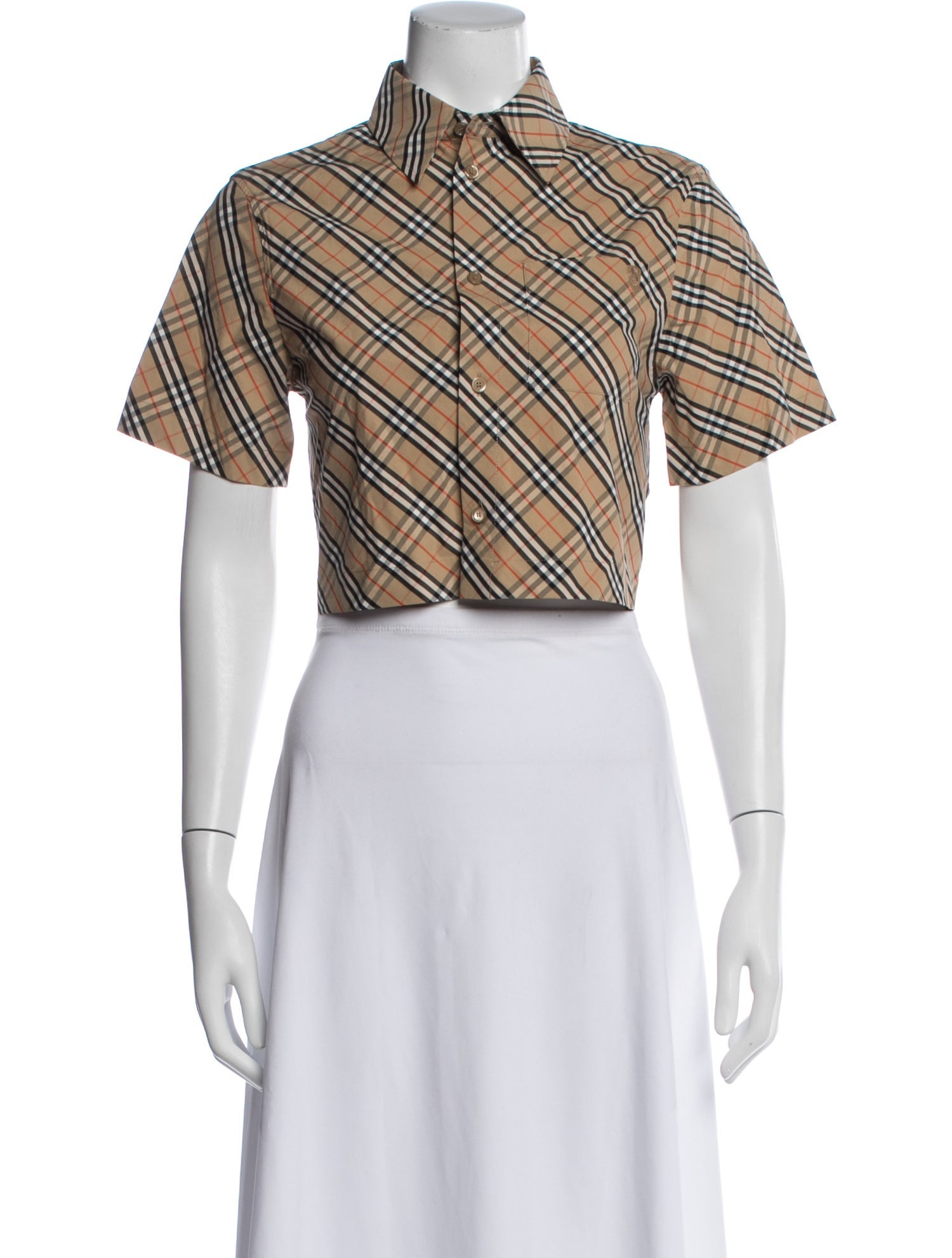 Burberry Plaid Print Short Sleeve Button-Up Top w/ Tags