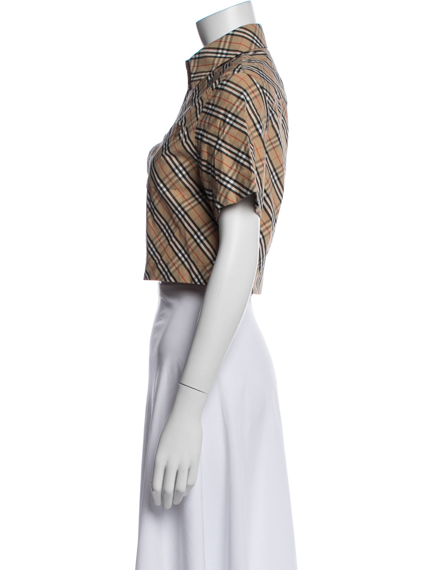 Burberry Plaid Print Short Sleeve Button-Up Top w/ Tags