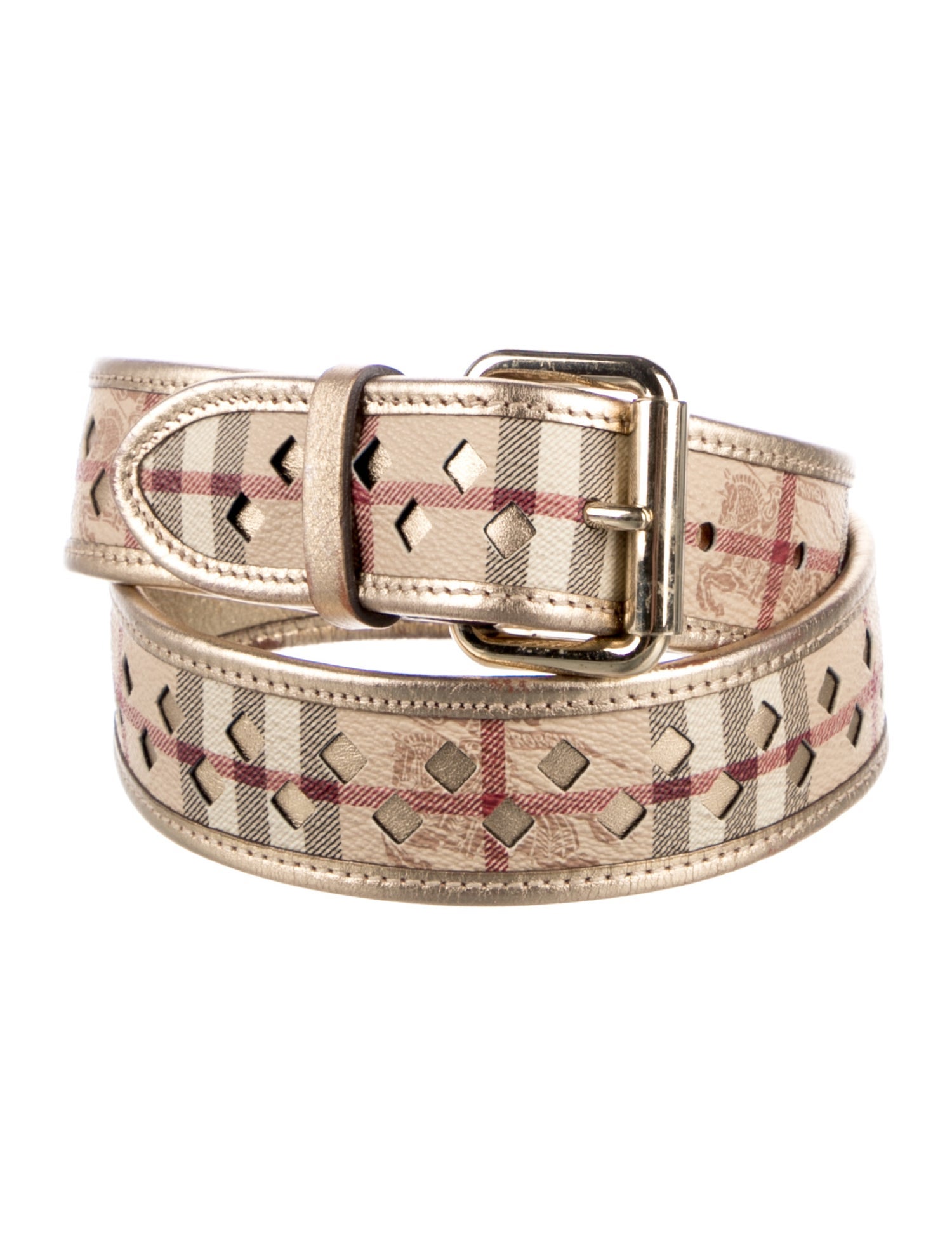 Burberry Haymarket Check Pattern Leather Belt