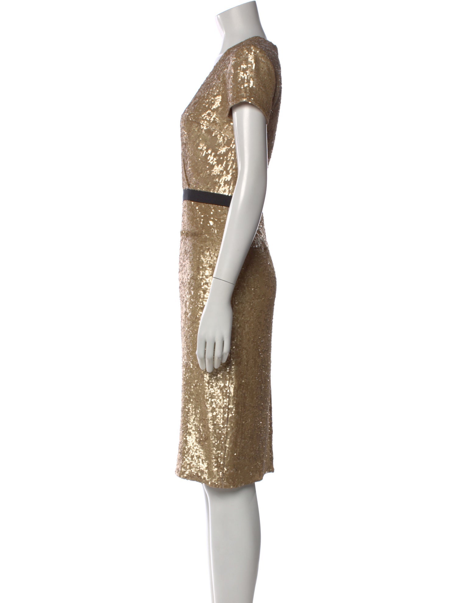 slim fit dress slacks CELINA Gold Sequin Draped Dress
