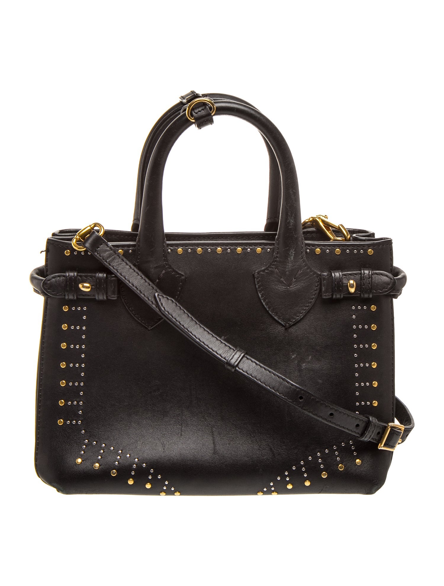 レア　超美品 Burberry ハンドバッグ Burberry Leather Banner - Black Handle Bags, Handbags - BUR576643