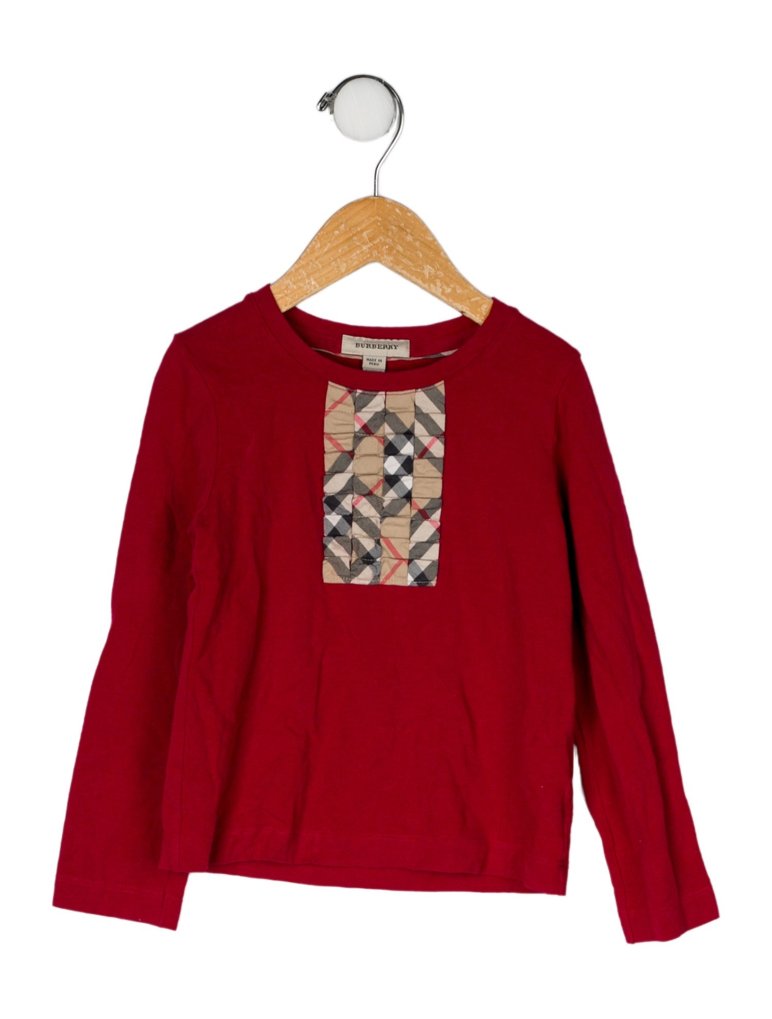 Burberry Check Print Trim Long Sleeve Top