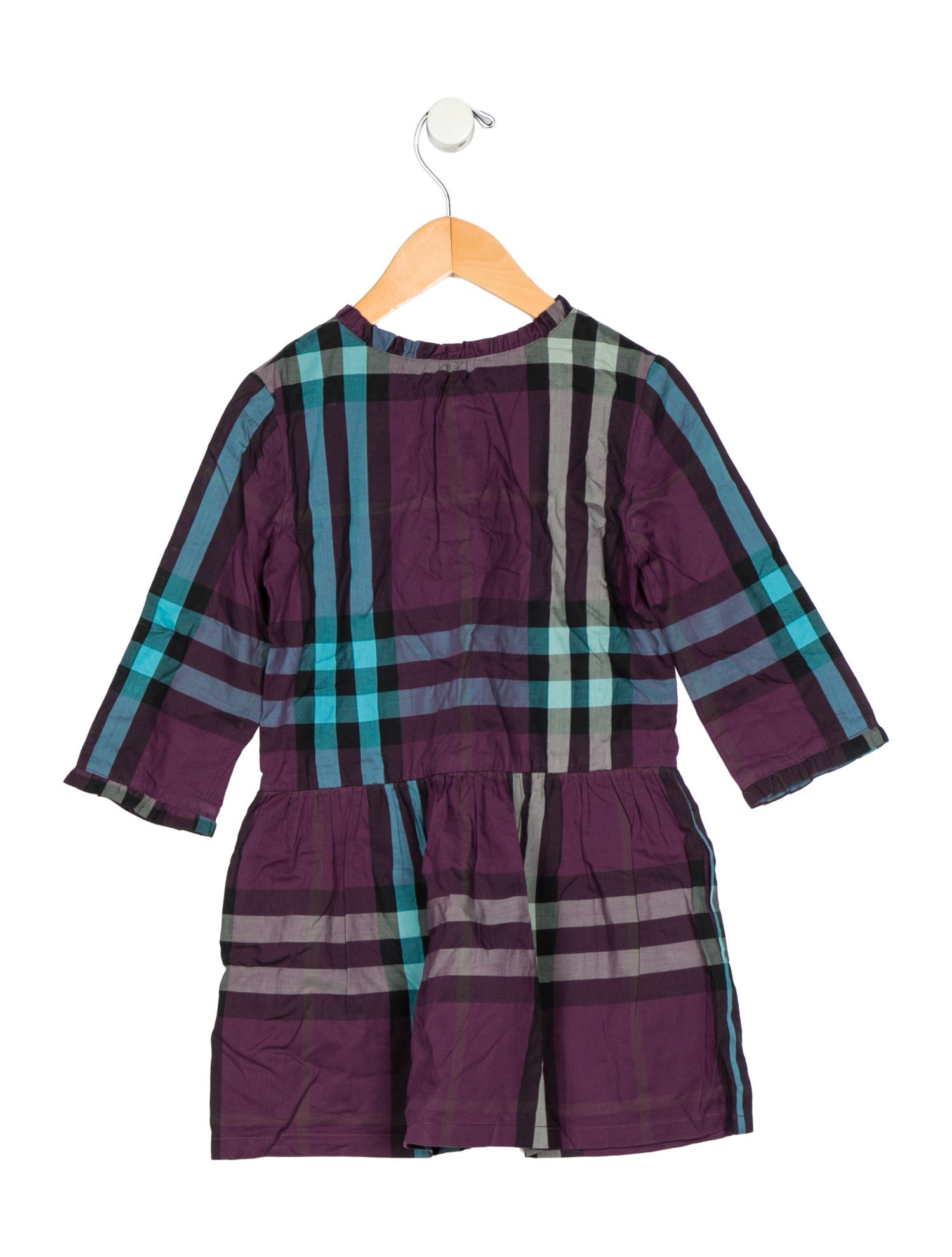 Burberry Cotton purple and multicolor patterned short sleeve dress with button closure