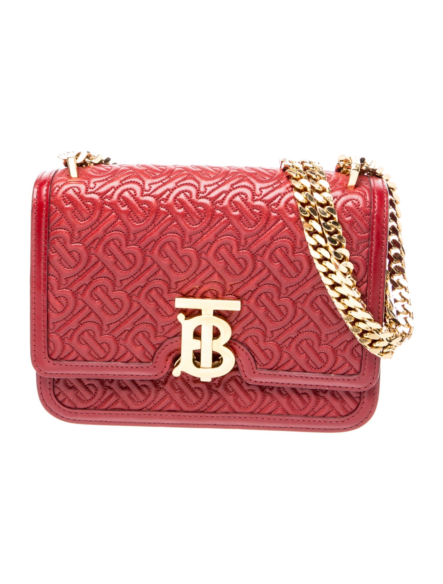 Burberry TB Monogram Shoulder Bag Small - Burgundy Shoulder Bags
