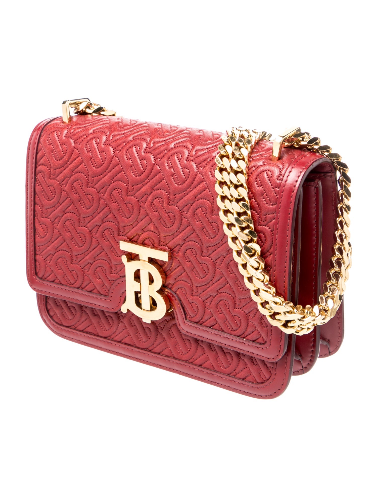 BURBERRY TBロゴ ツイード ショルダーバッグ　未使用 Burberry TB Monogram Shoulder Bag Small - Burgundy Shoulder Bags