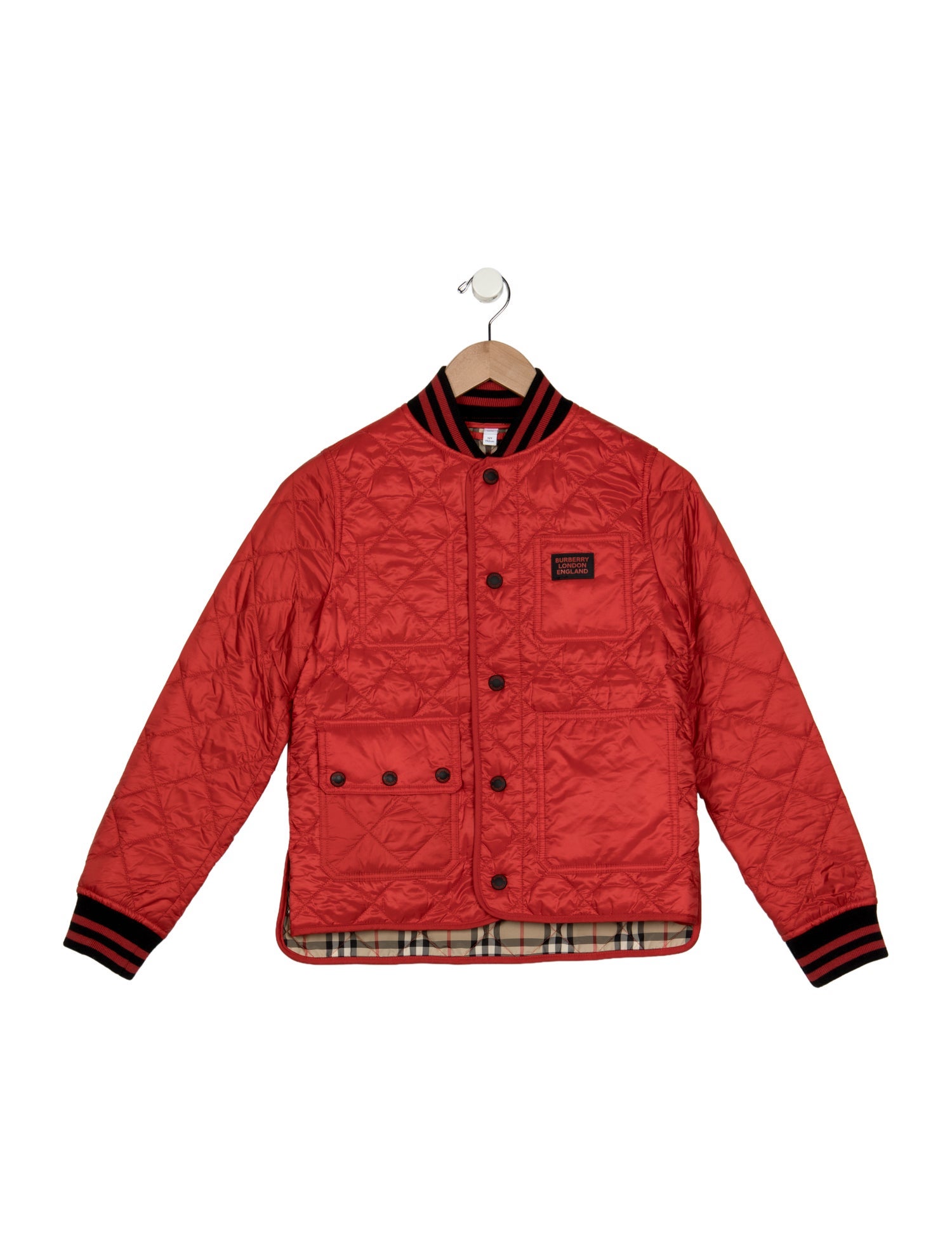 Burberry Red casual jacket with branding patch and snap closure