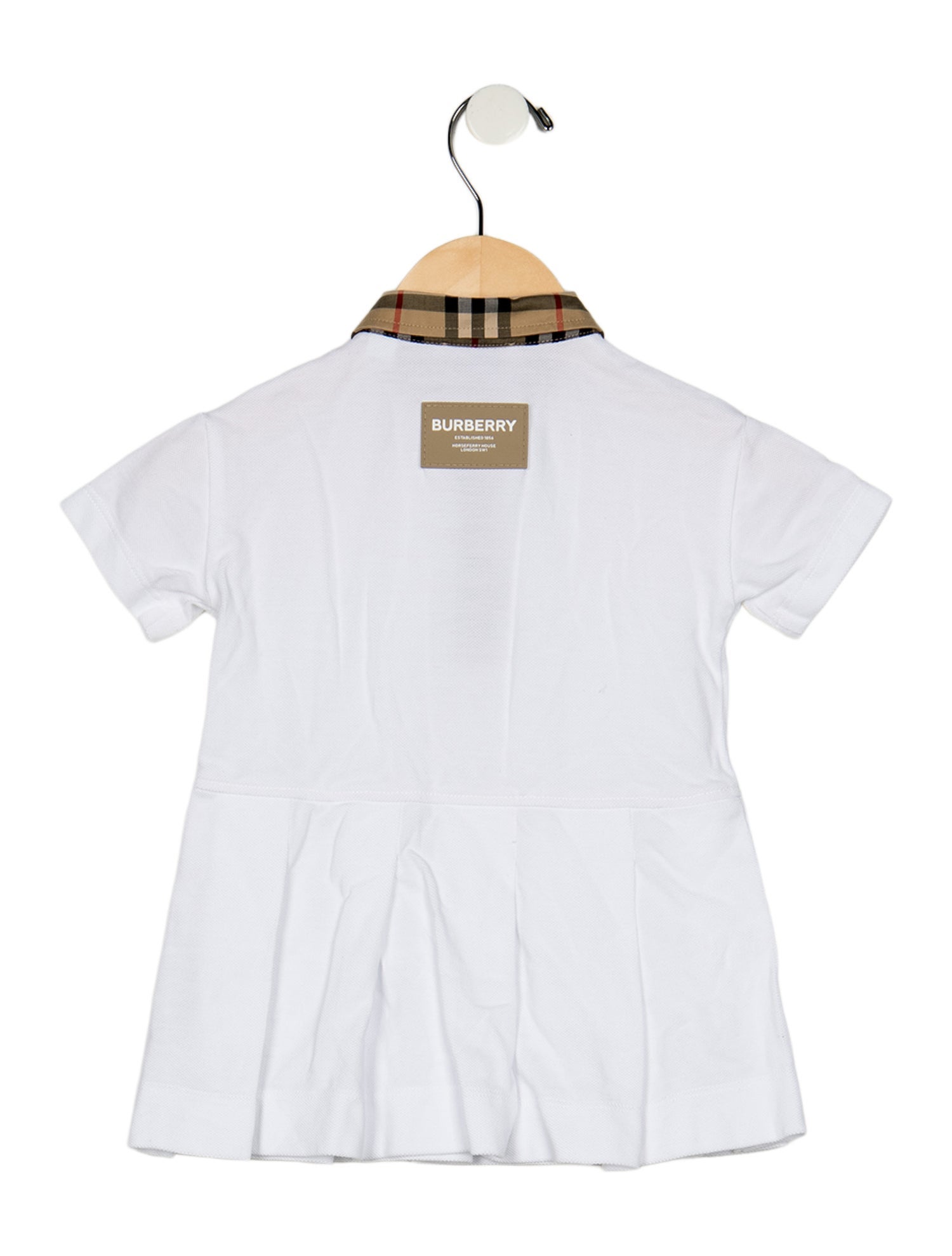 Burberry Cotton white and multicolor patterned short sleeve casual dress with button closure