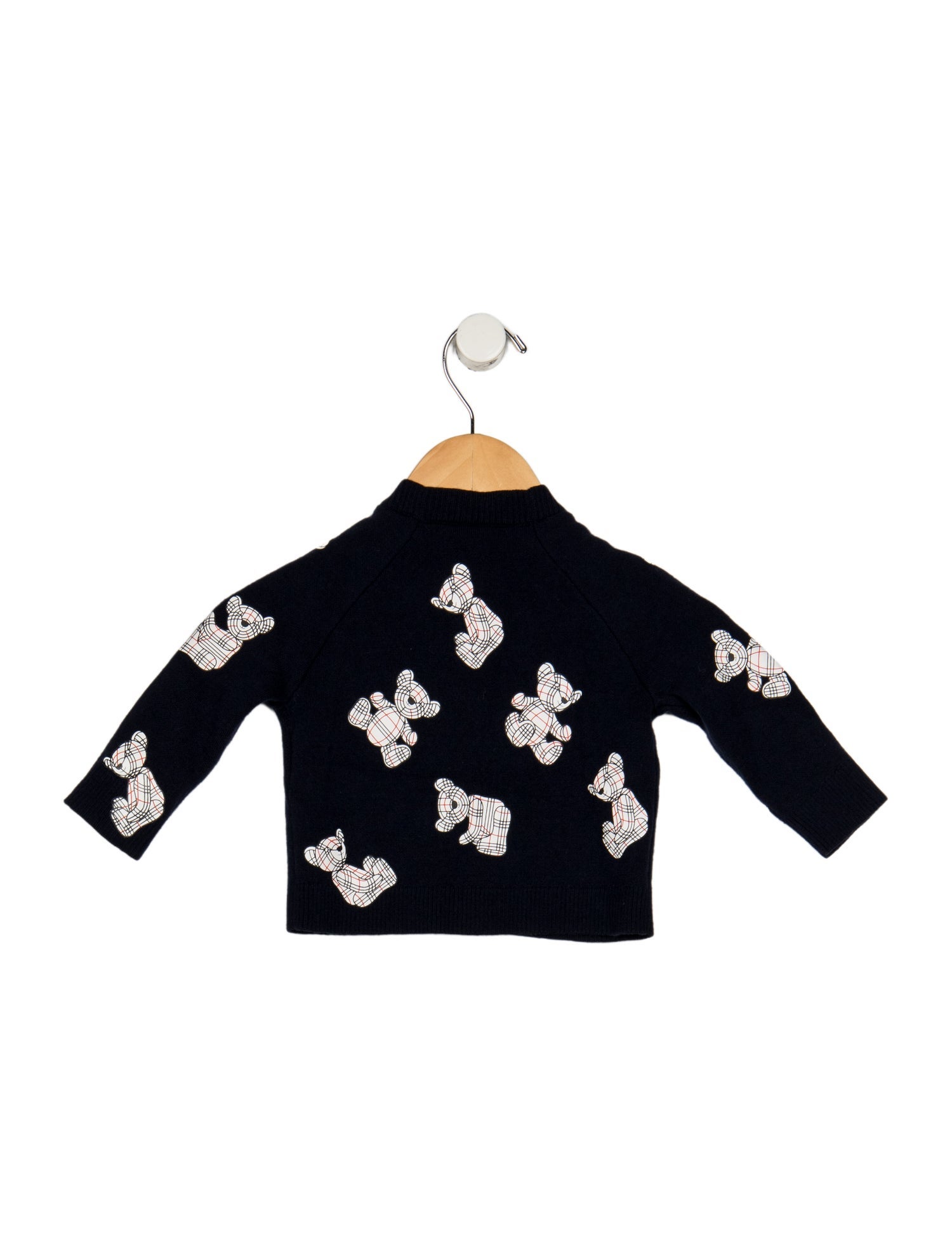 Burberry Wool blue button up cardigan with bear branding motif throughout