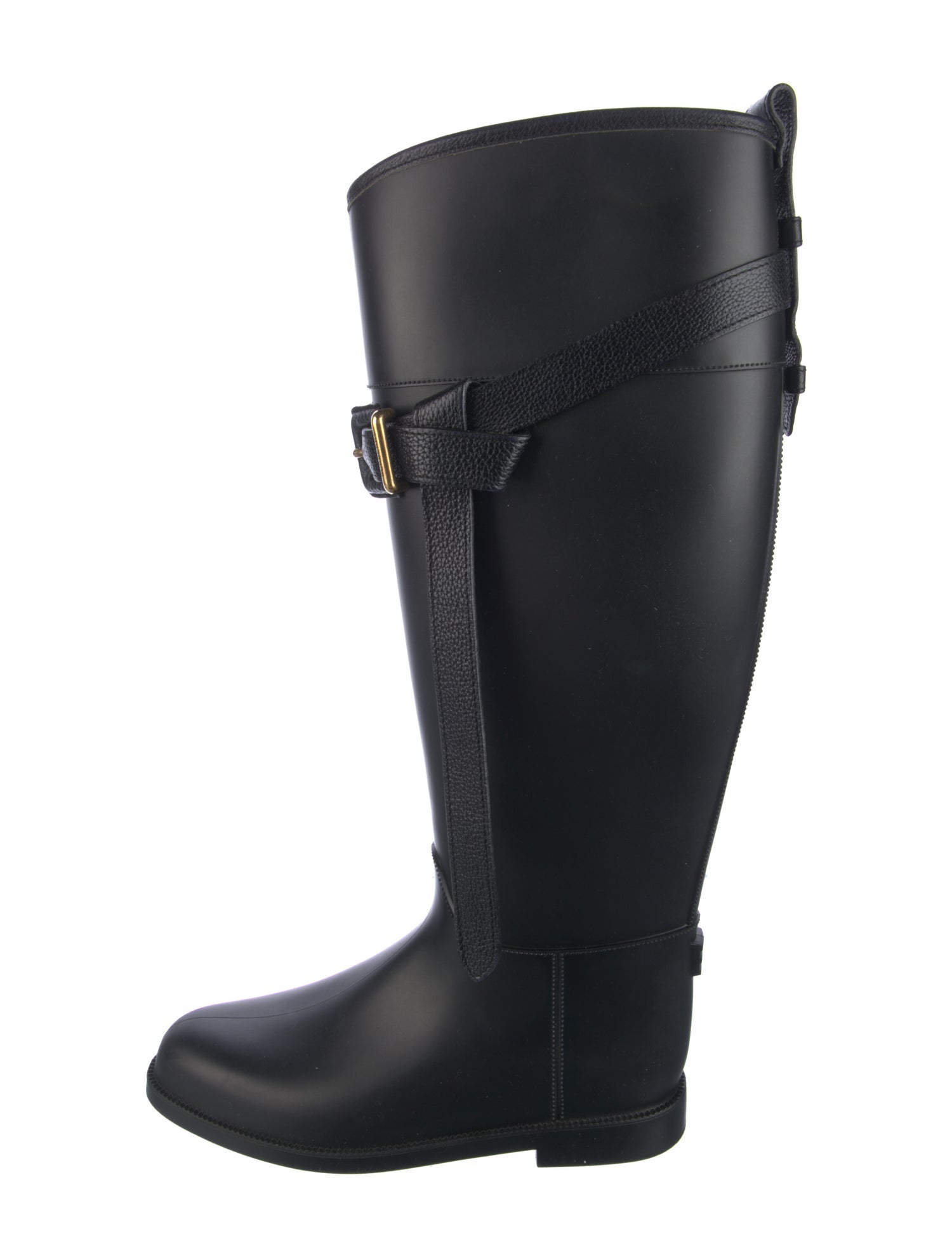 Burberry Rubber Leather Trim Embellishment Rain Boots