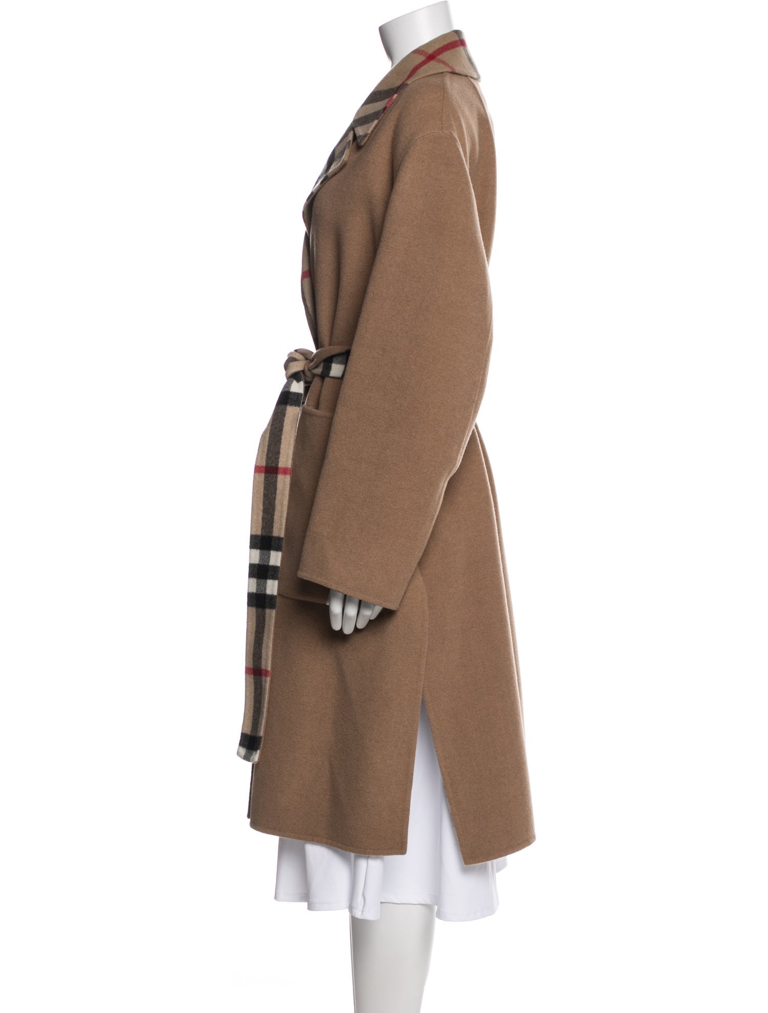 Burberry Wool Plaid Print Trench Coat
