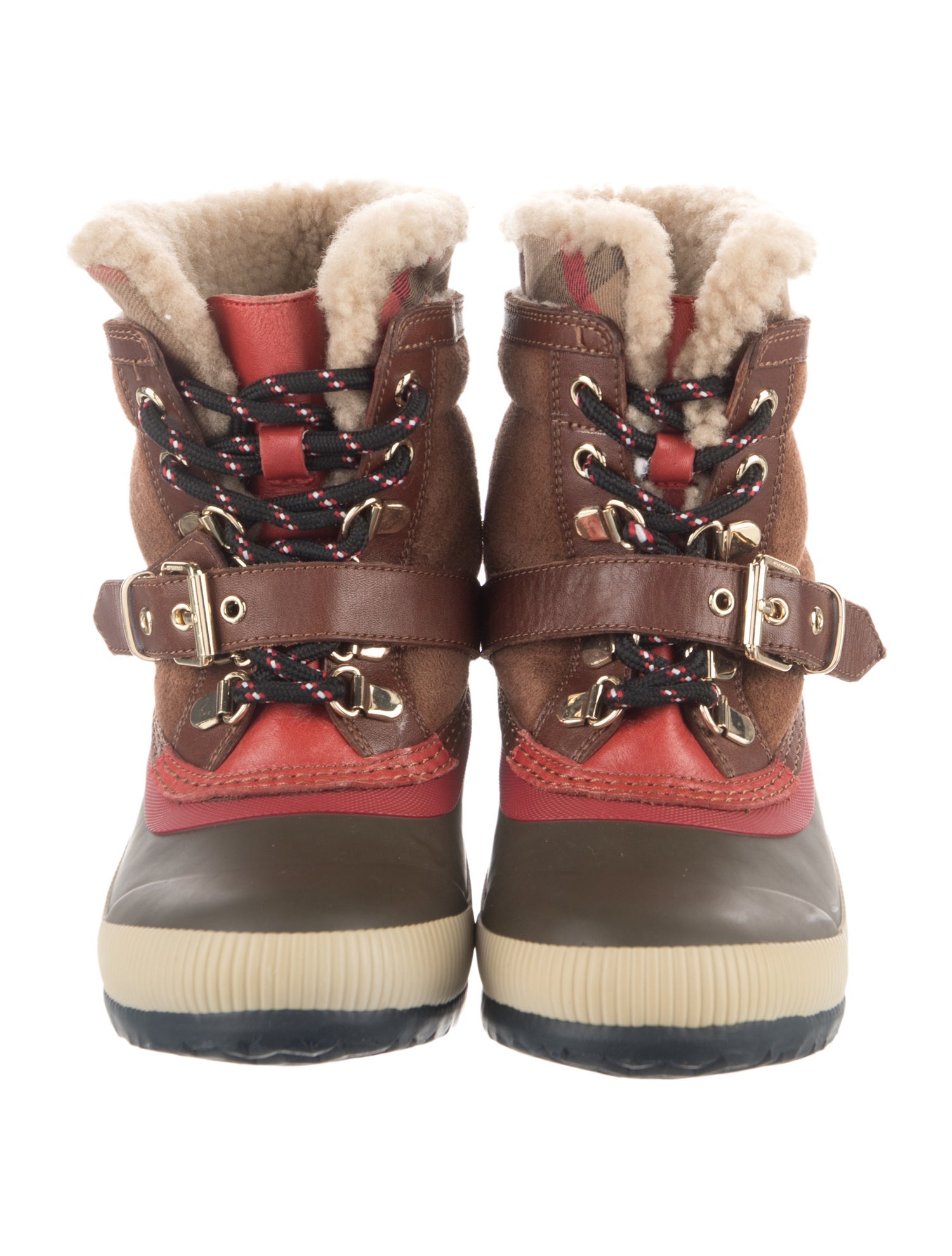 Burberry Windmere Shearling Boot Khaki with snap and lace closure