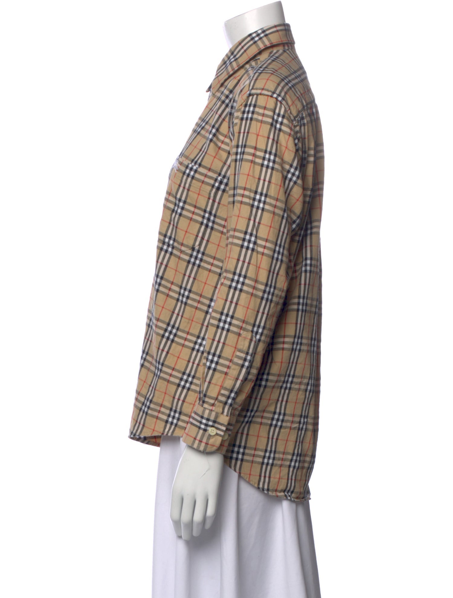 Burberry Plaid Print Long Sleeve Button-Up Top