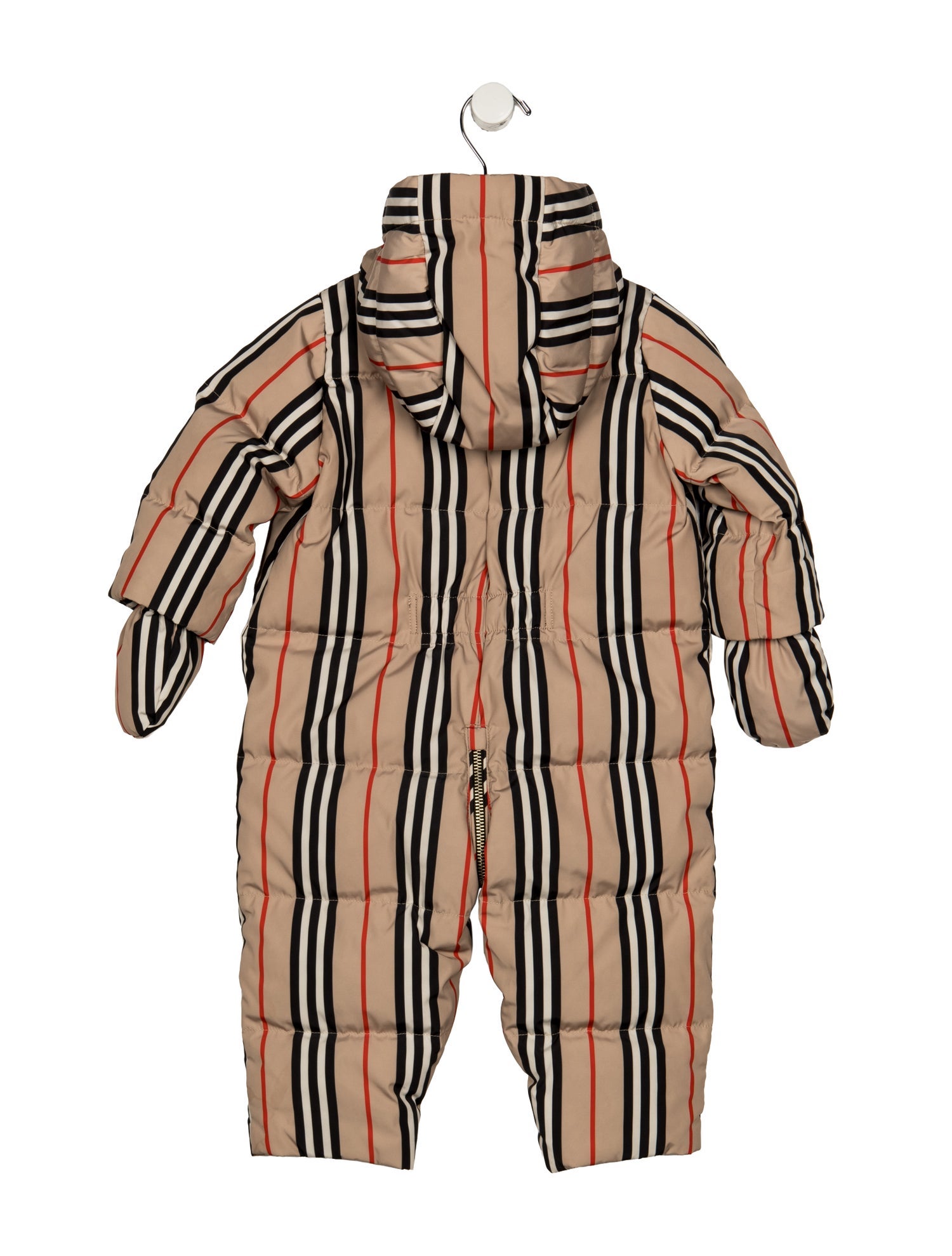 Burberry Neutral patterned padded one piece suit with zip closure
