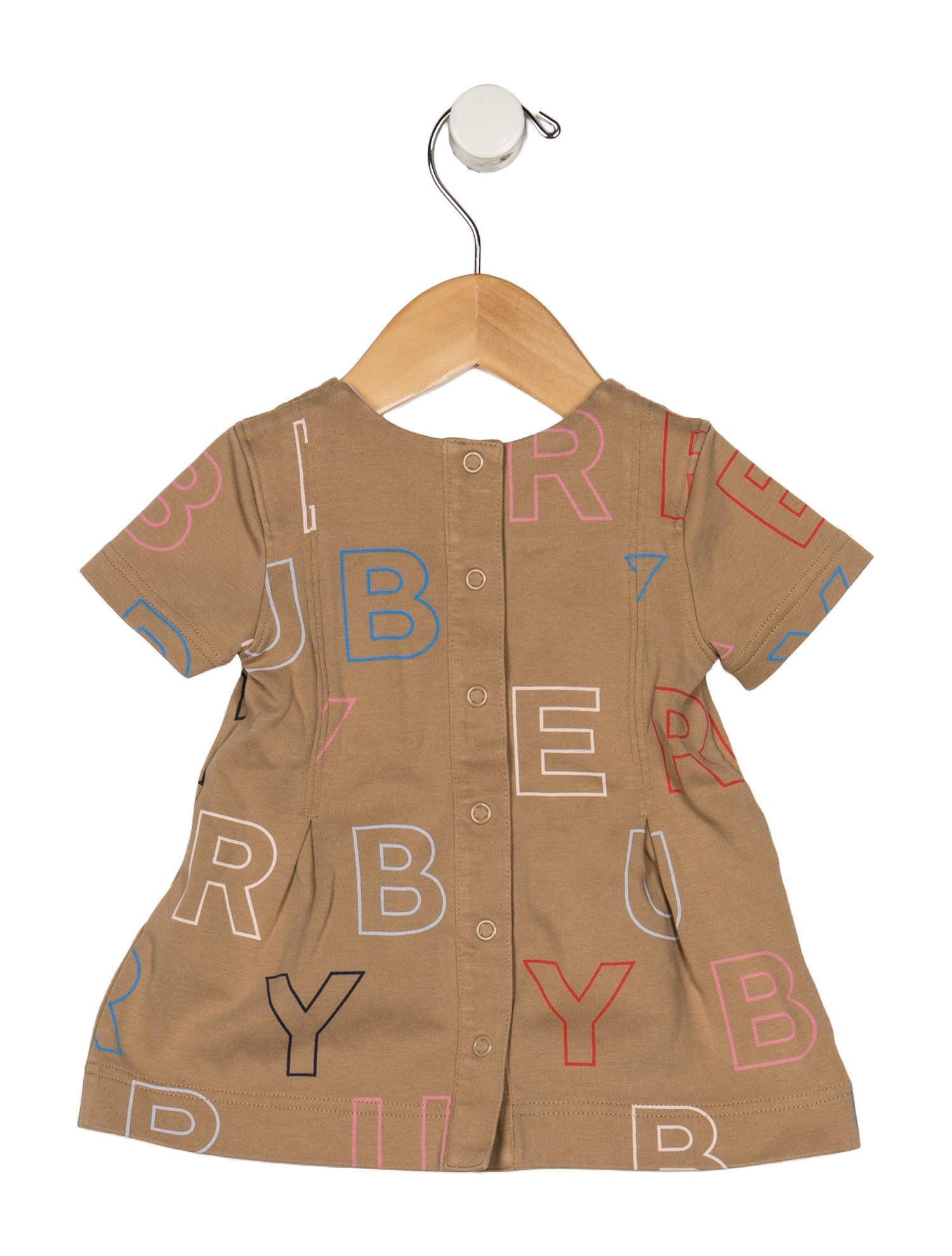 Burberry Cotton neutral patterned short sleeve dress with snap closure
