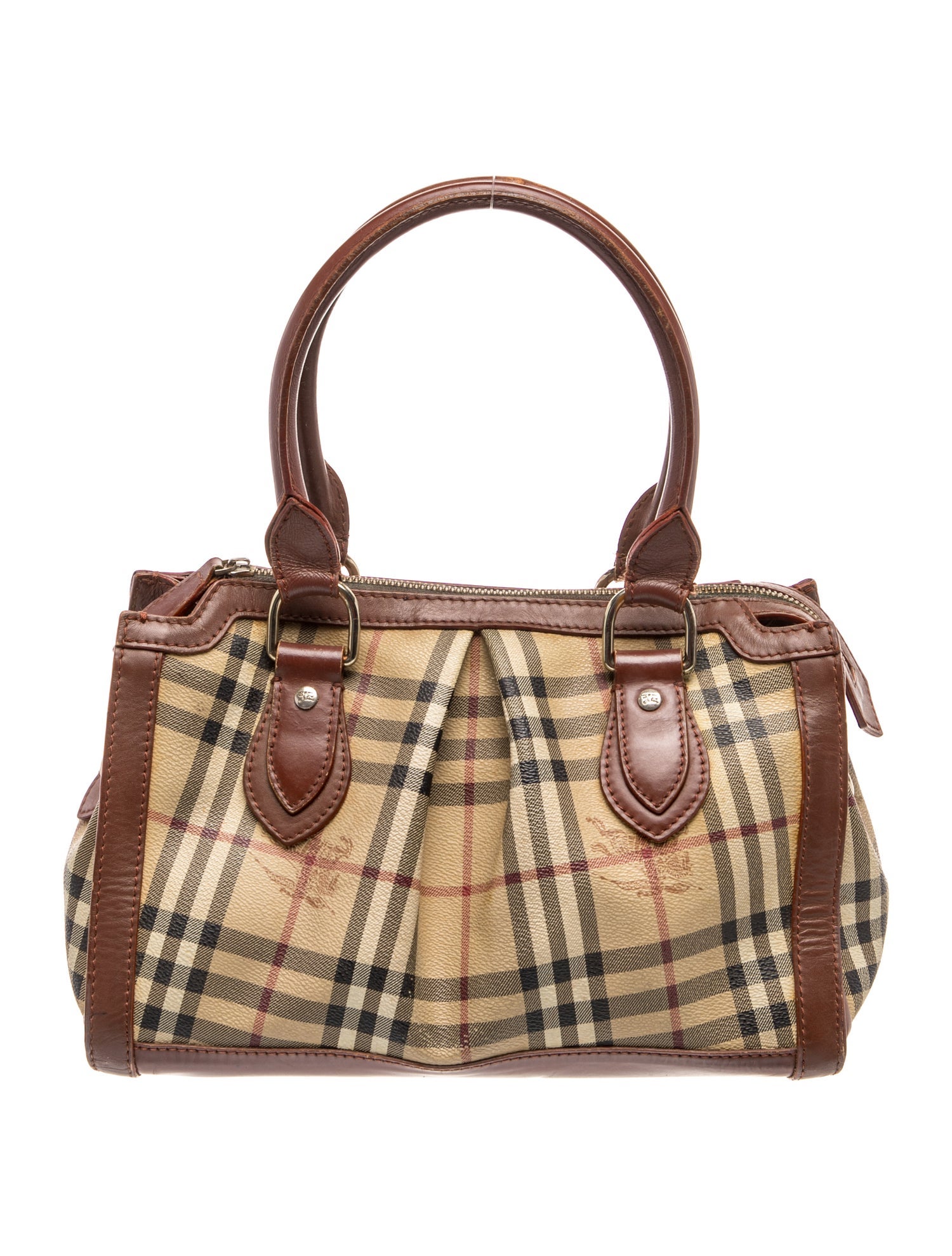 Burberry Blue Label Haymarket Check Top Handle Bag - Brown Handle