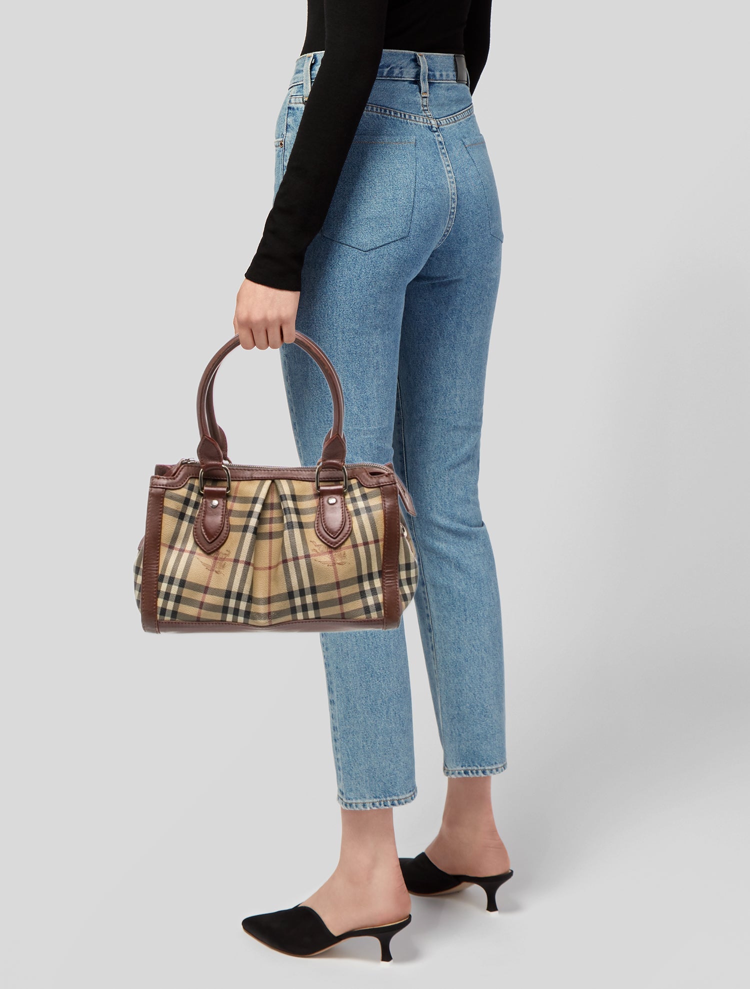 Burberry Blue Label Haymarket Check Top Handle Bag - Brown Handle