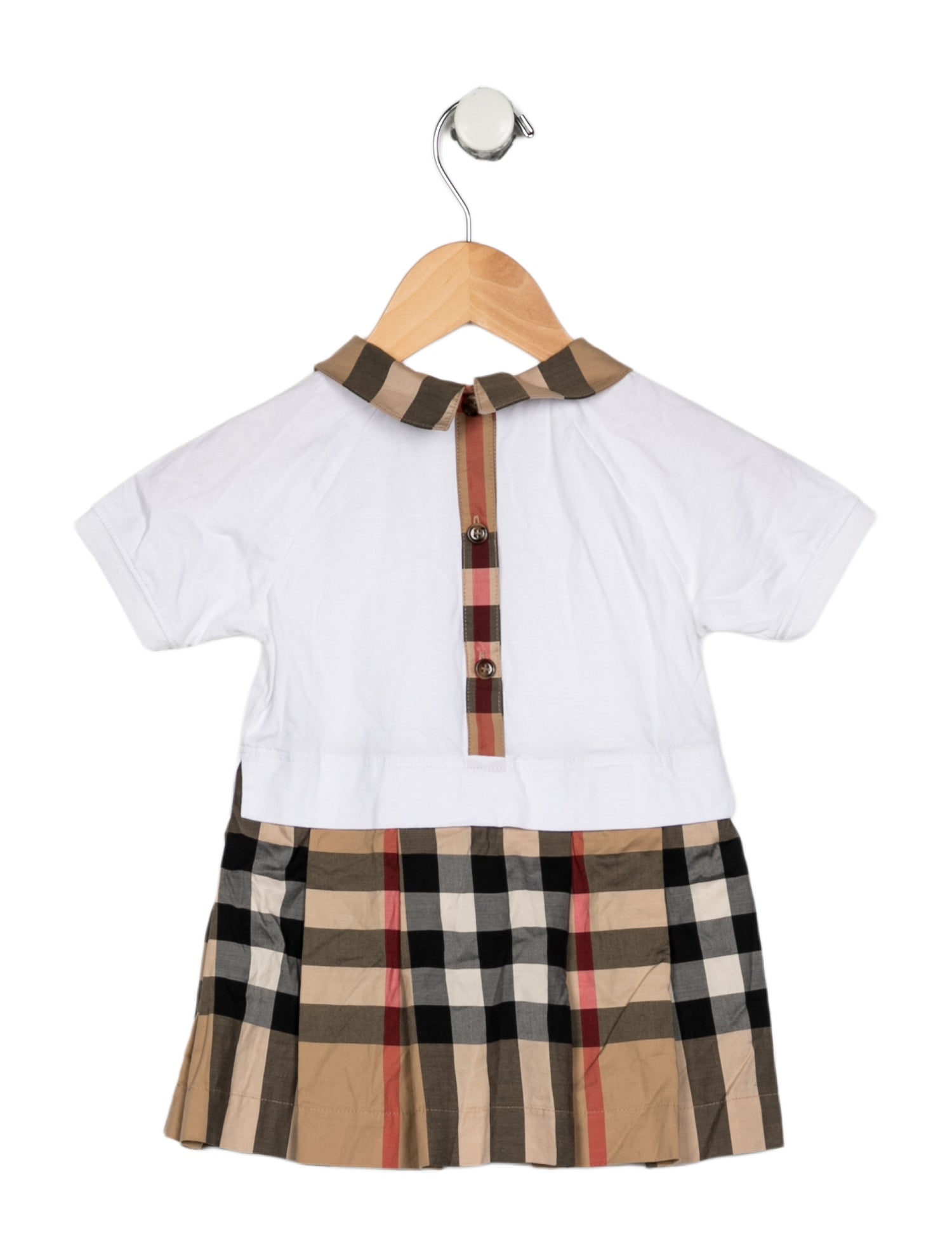 Burberry Cotton white and neutral patterned short sleeve dress with button closure