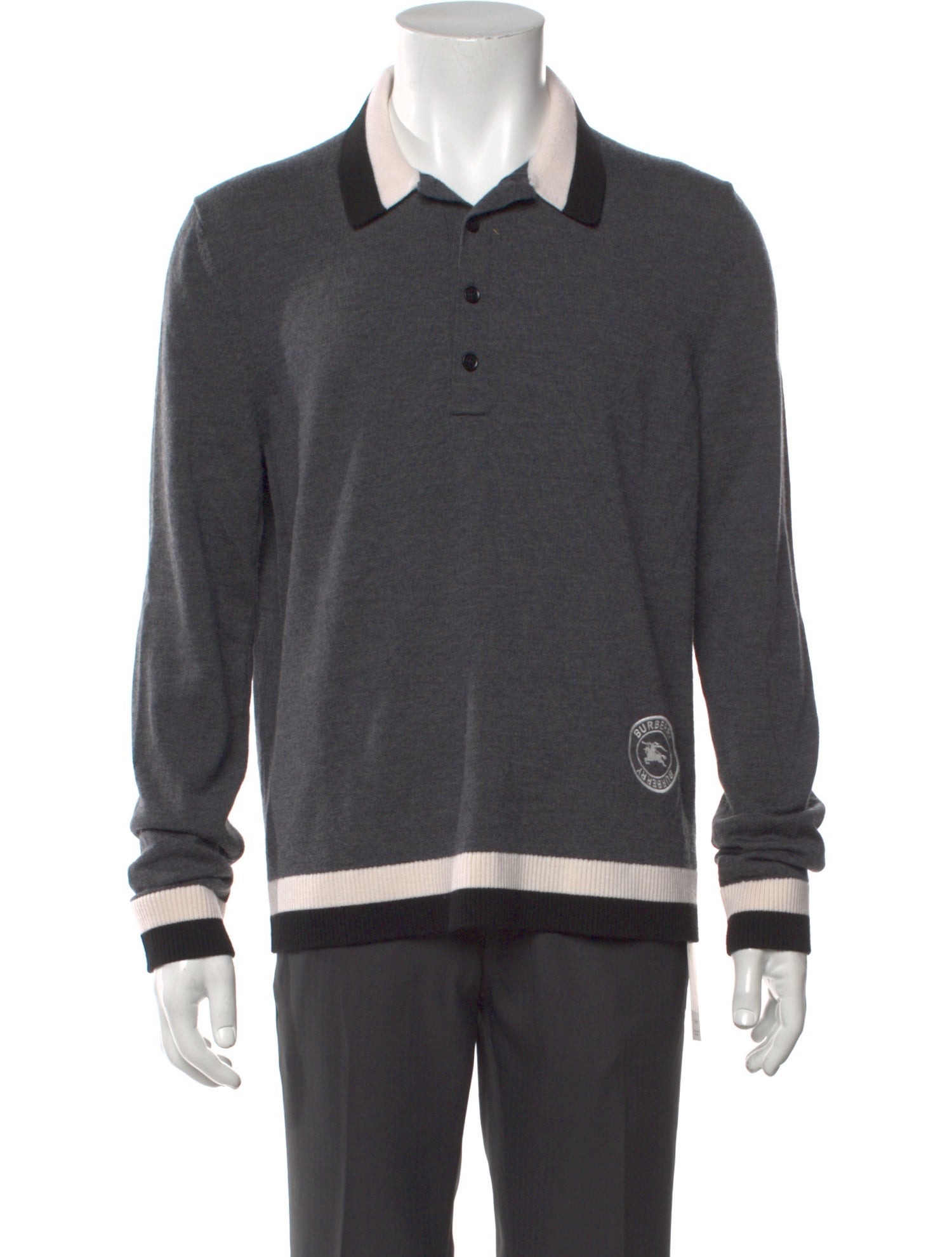 Burberry Nova Check Pattern Merino Wool Polo Sweater