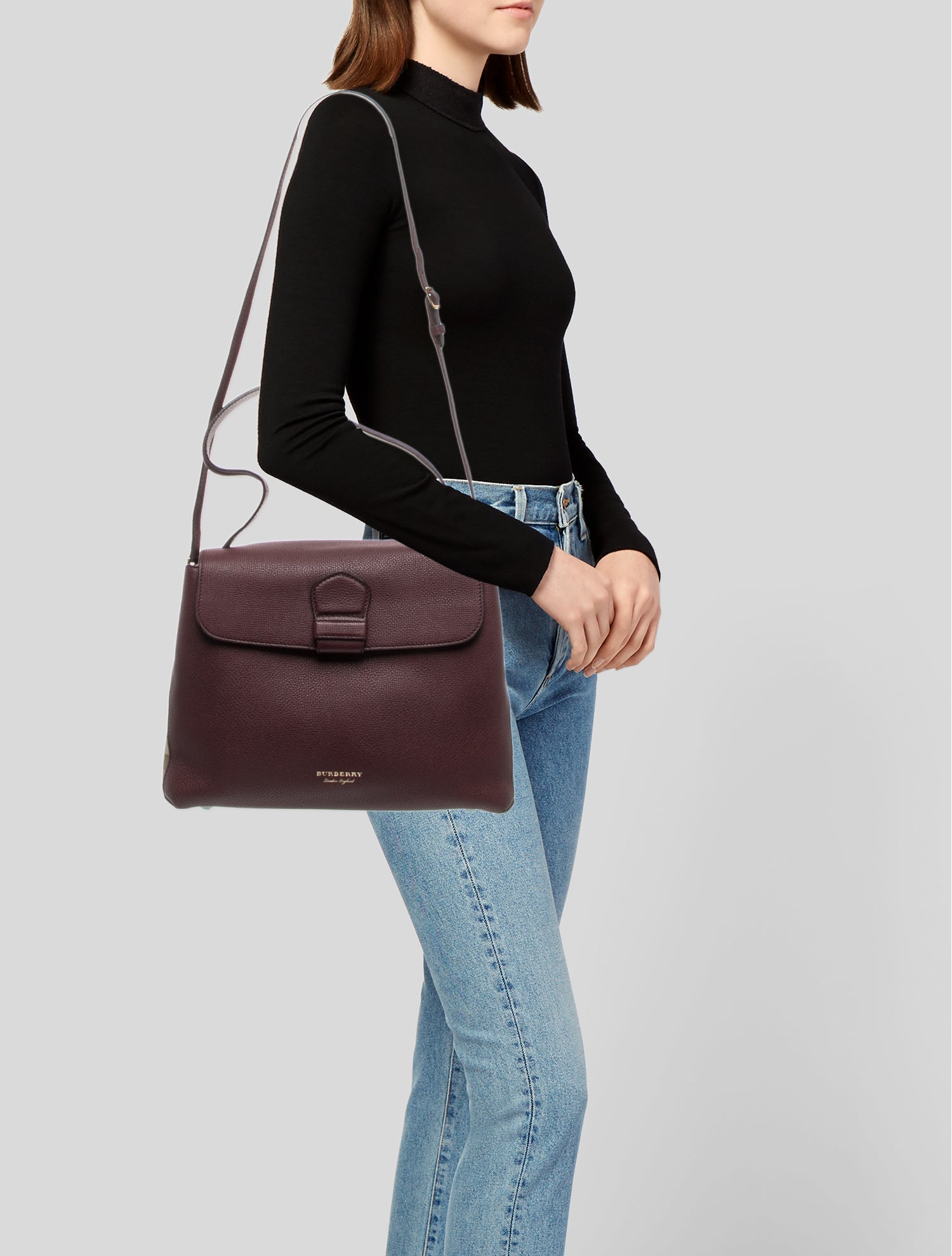 Burberry House Check Camberley Medium - Burgundy Shoulder Bags