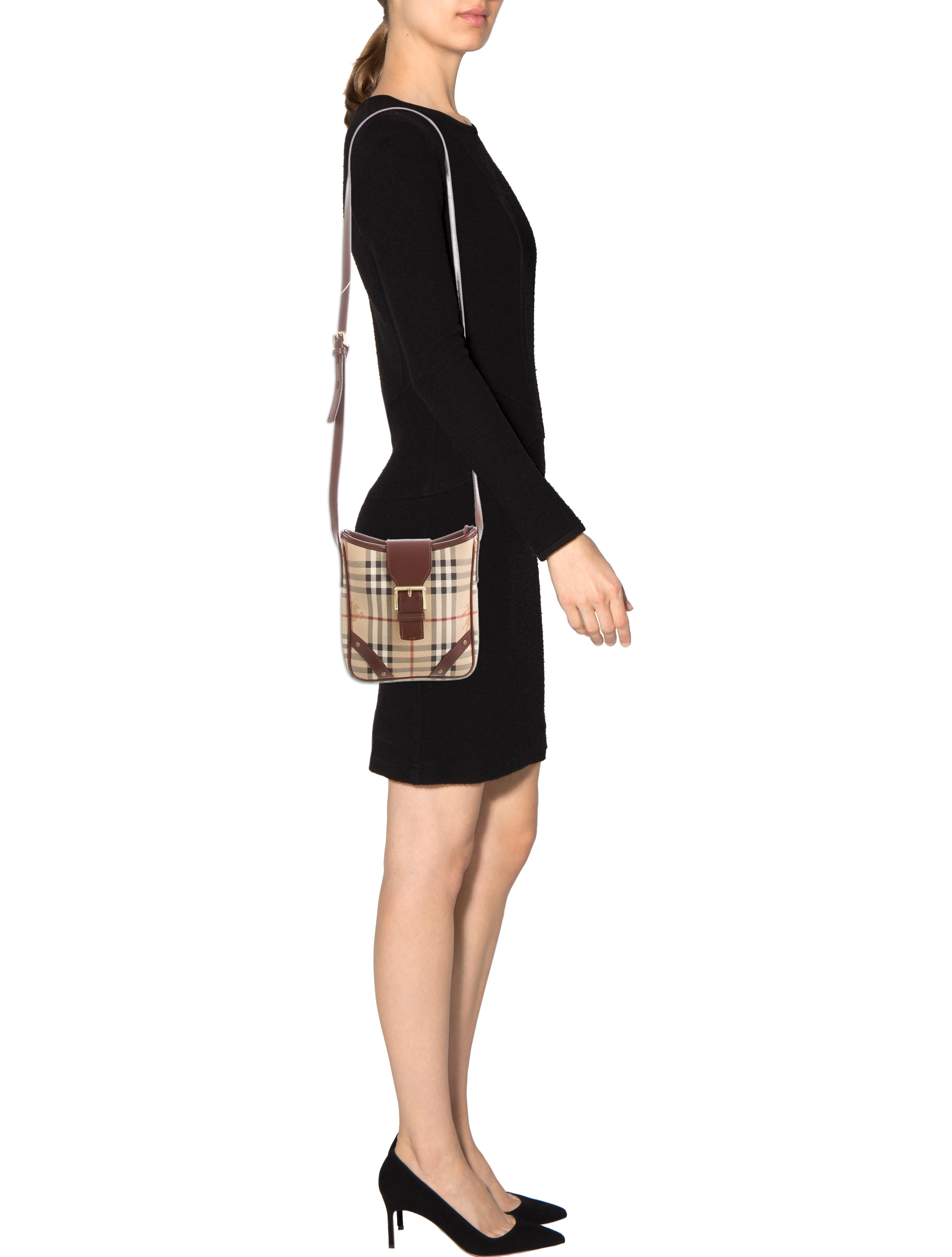 Burberry Leather-Trimmed Haymarket Check Crossbody Bag