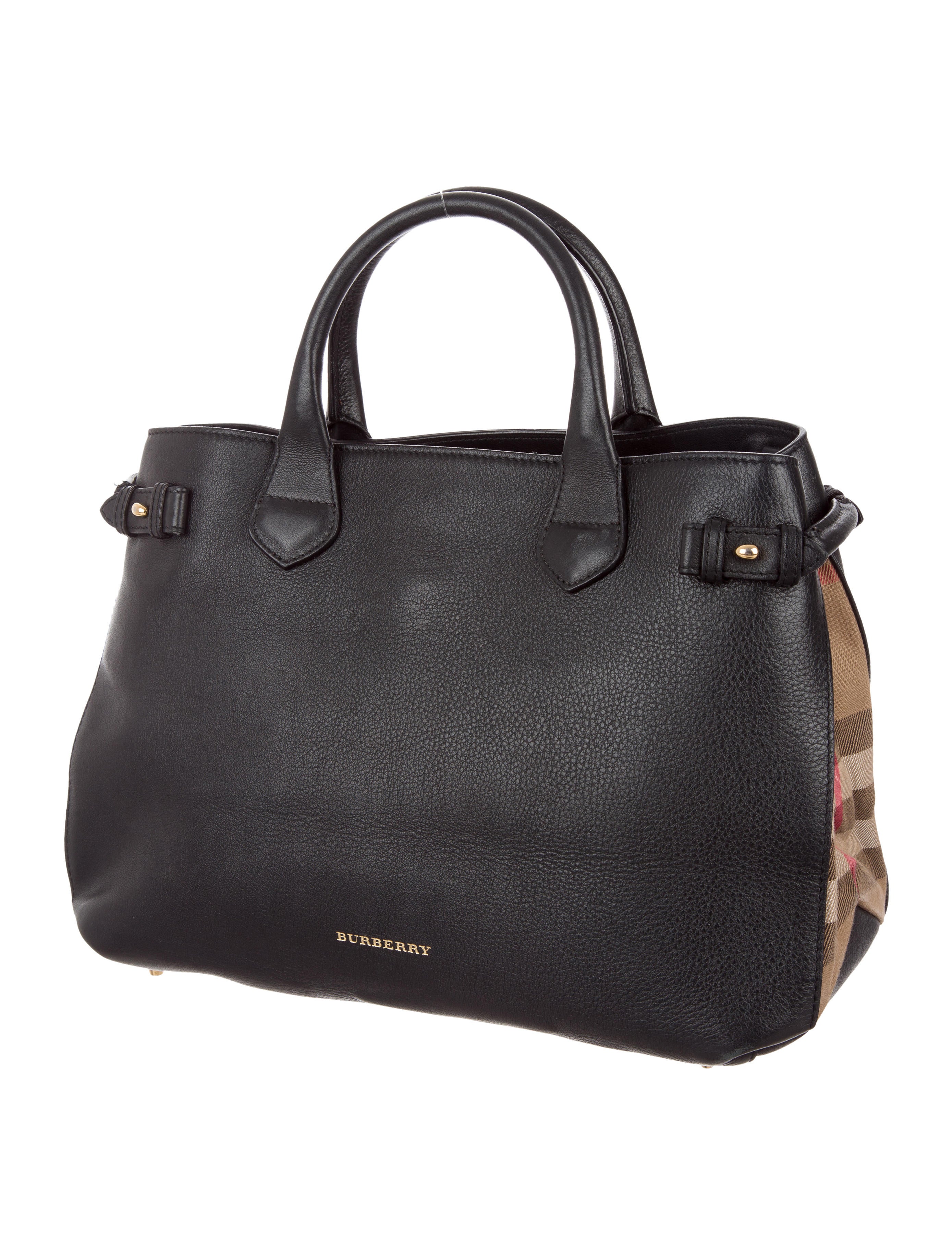 Burberry Banner House CheckTrimmed Leather Bag Handbags BUR79477