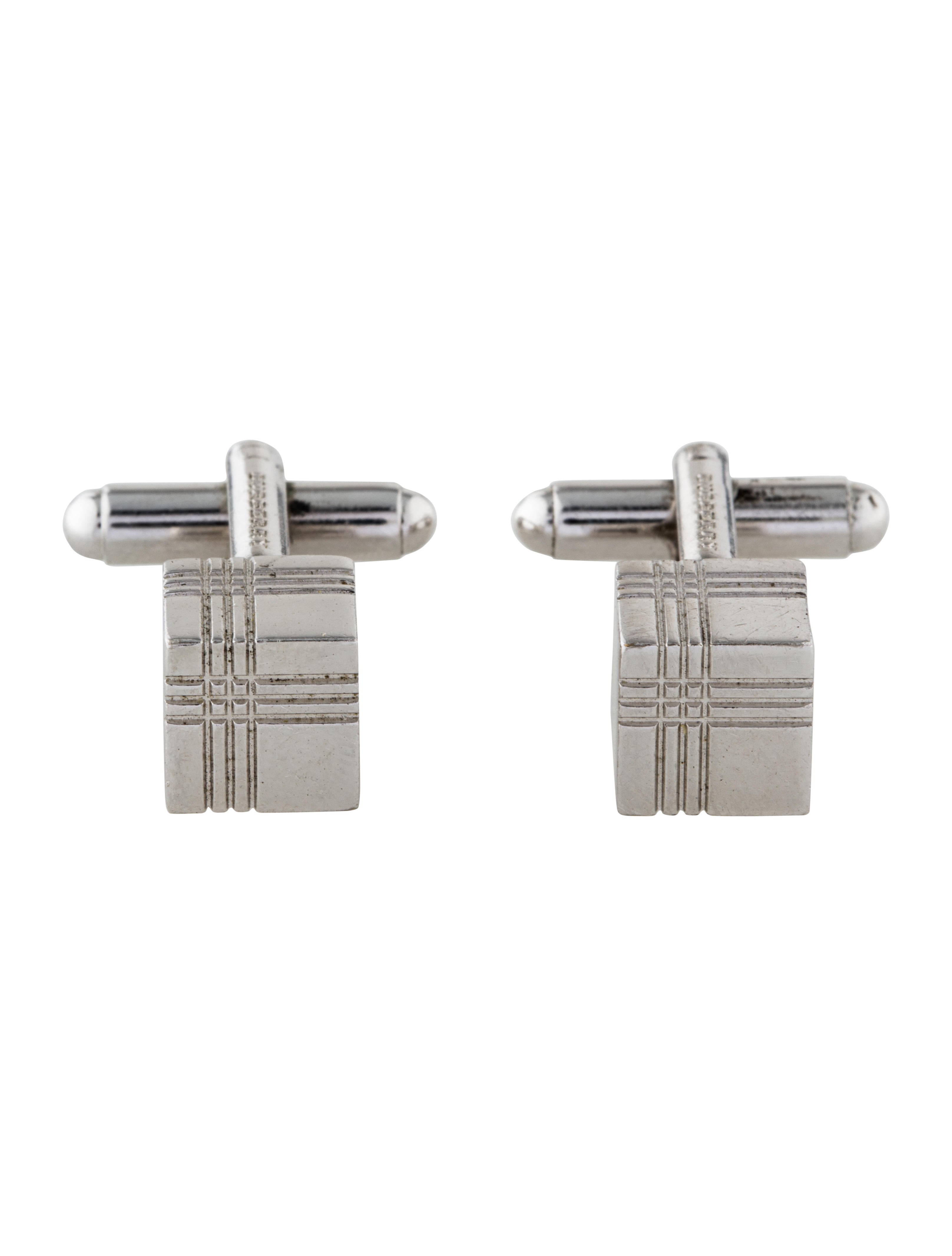 BURBERRY アシンメトリック チェン リンク クロスホティ ハック Burberry Check Cube Cufflinks - Silver-Tone Metal - BUR79716