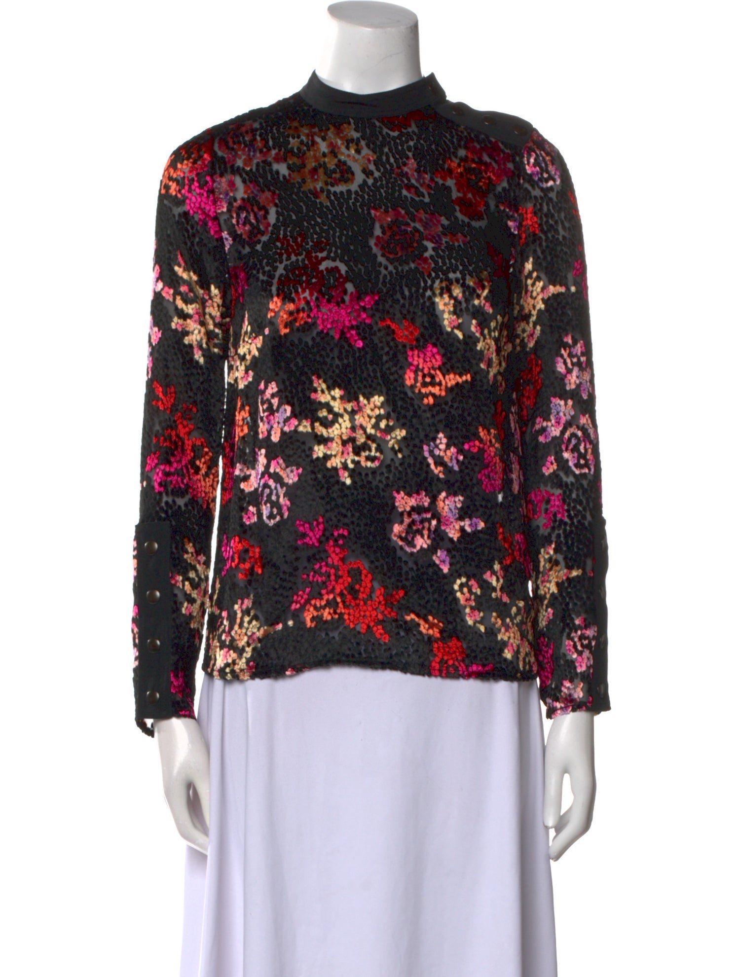 Beau Souci Floral Print Mock Neck Blouse