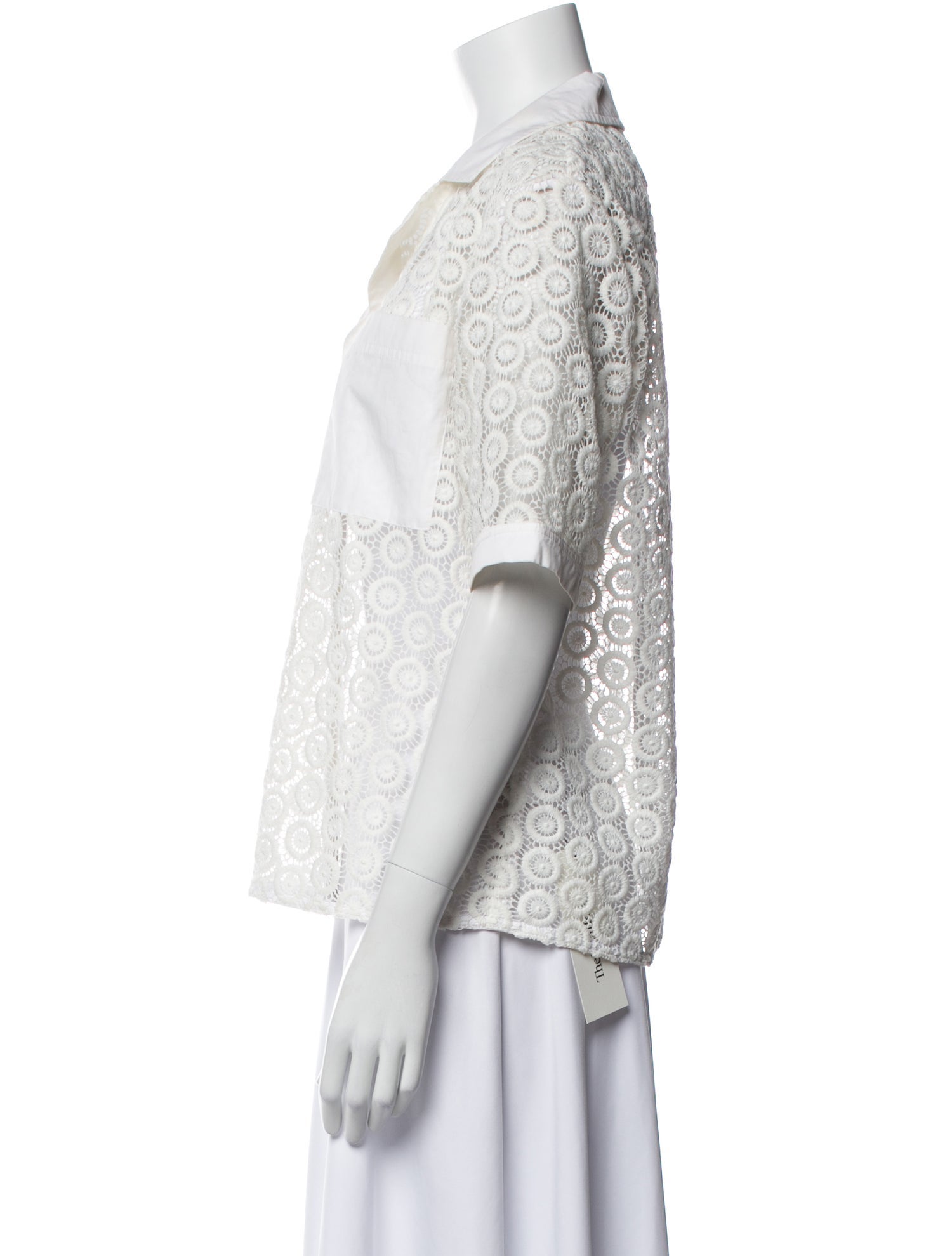 Beau Souci Lace Pattern Short Sleeve Button-Up Top