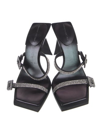 Benedetta Bruzziches Leather Crystal Embellishments Slides