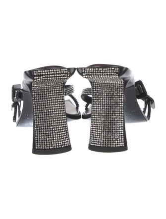 Benedetta Bruzziches Leather Crystal Embellishments Slides