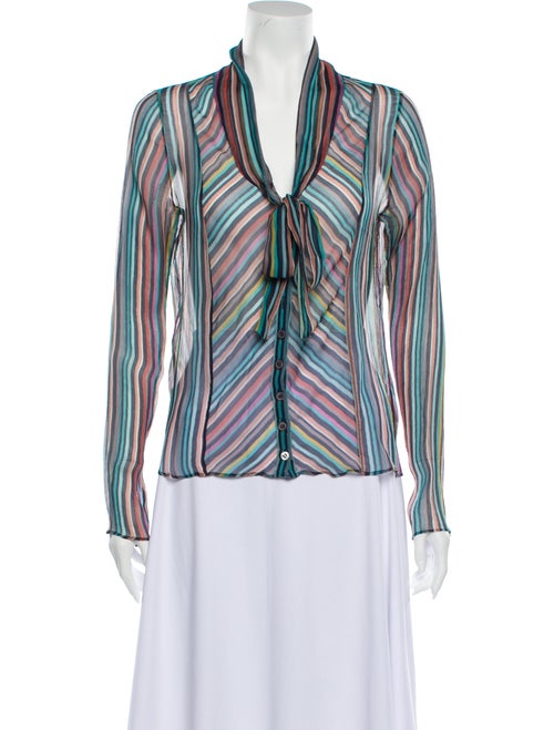 Cacharel Striped Tie Neck Blouse Blue