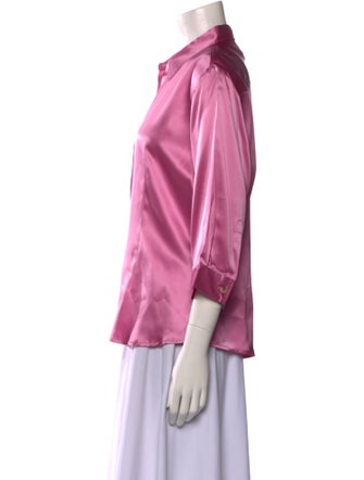 Cacharel Silk Three-Quarter Sleeve Button-Up Top