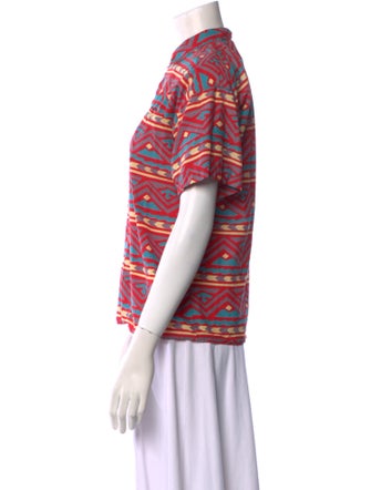 Cacharel Printed Mock Neck Button-Up Top